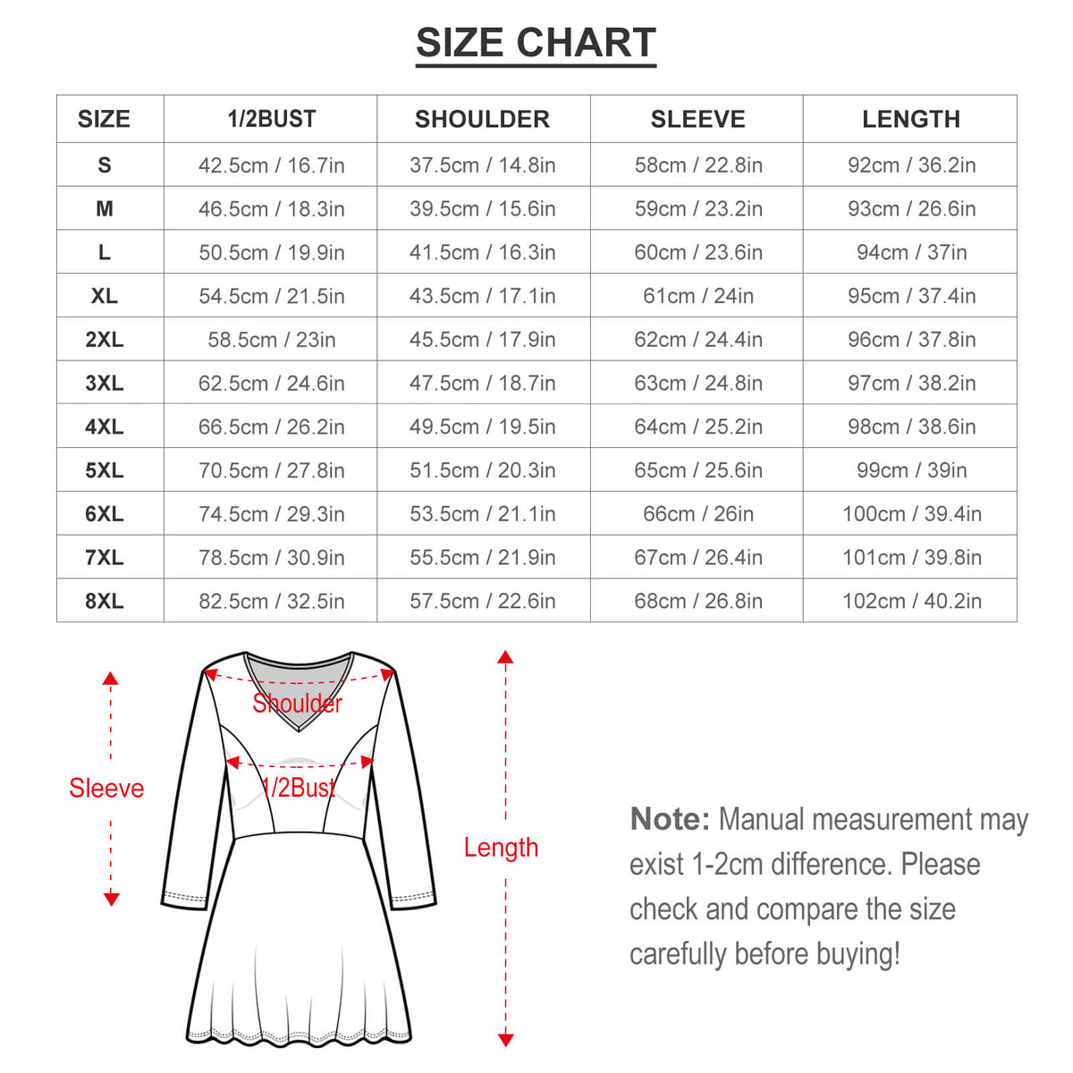 Plus Size V-neck Long Sleeve Dress B829 (All-Over Printing)