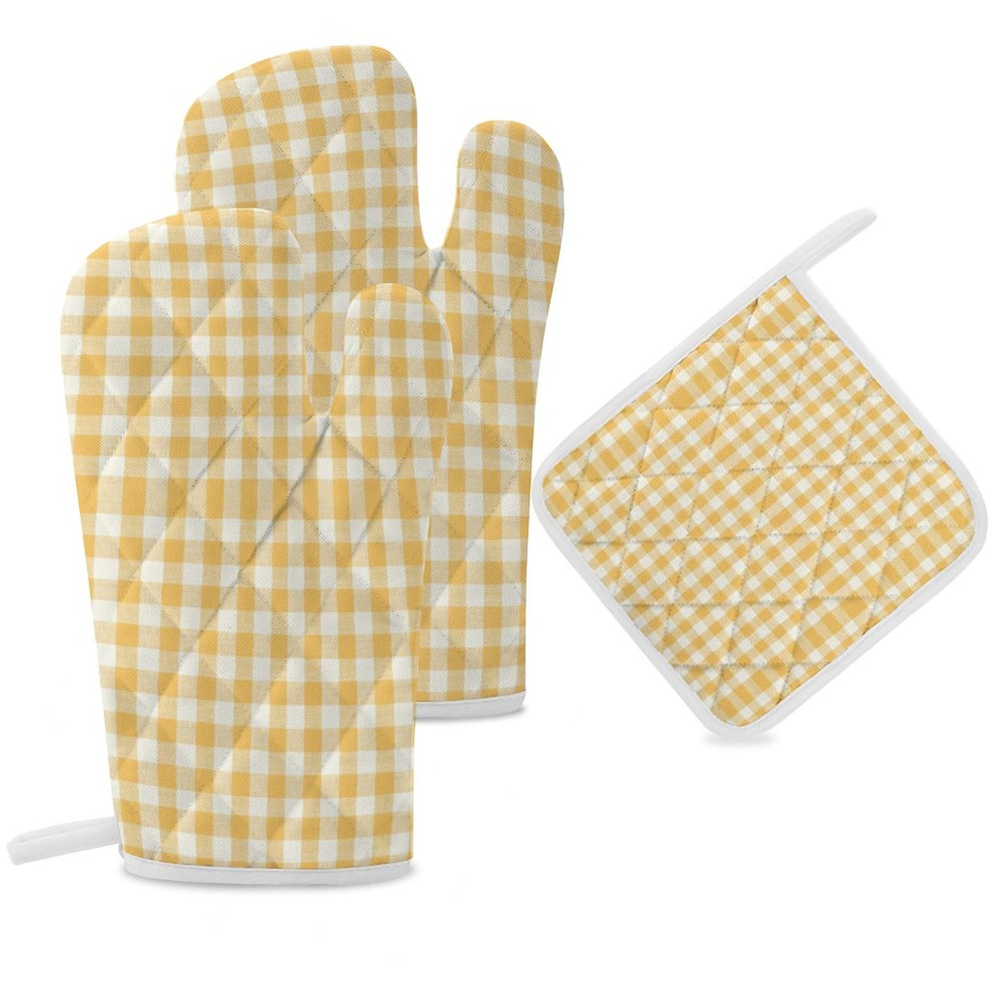 Oven Mitts & Pot Holder Set of 3 Yellow Stripes
