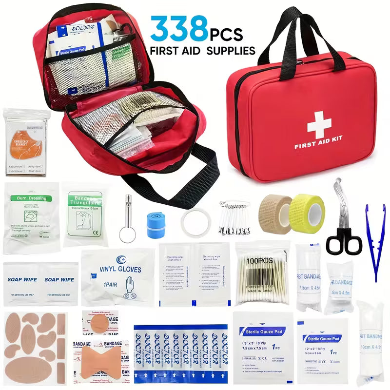 338pcs First Aid Kit, Premium Waterproof Compact Trauma Medical Kits