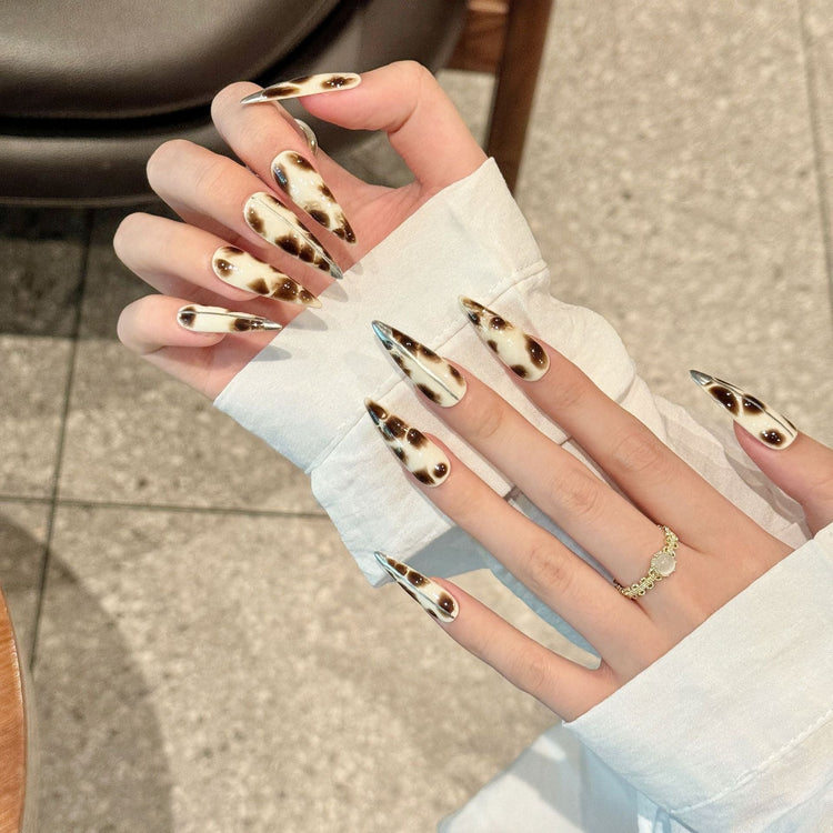 365nails: "Wild Couture" – 3D Metallic Stripe Leopard Handmade Stiletto Nails – Image 3