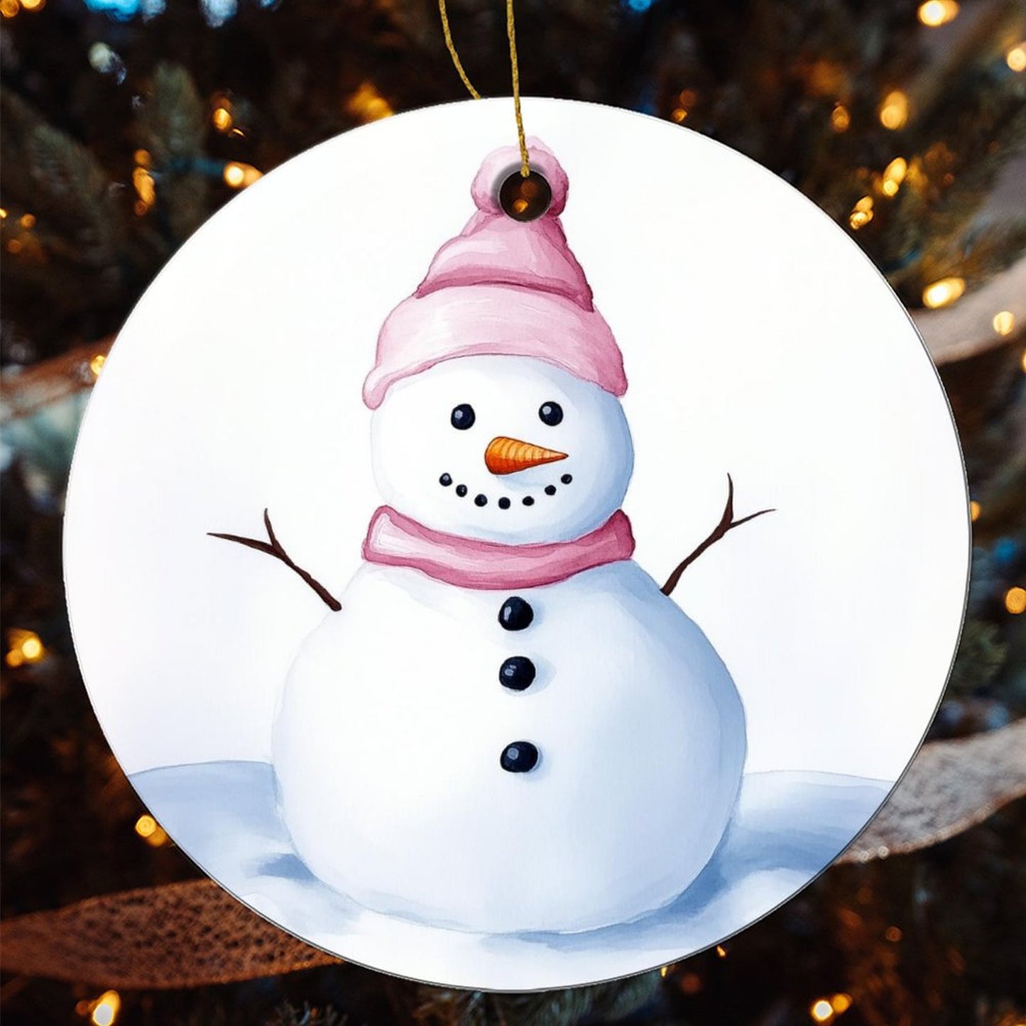 Round Christmas Ceramic Ornament (Glossy Surface)