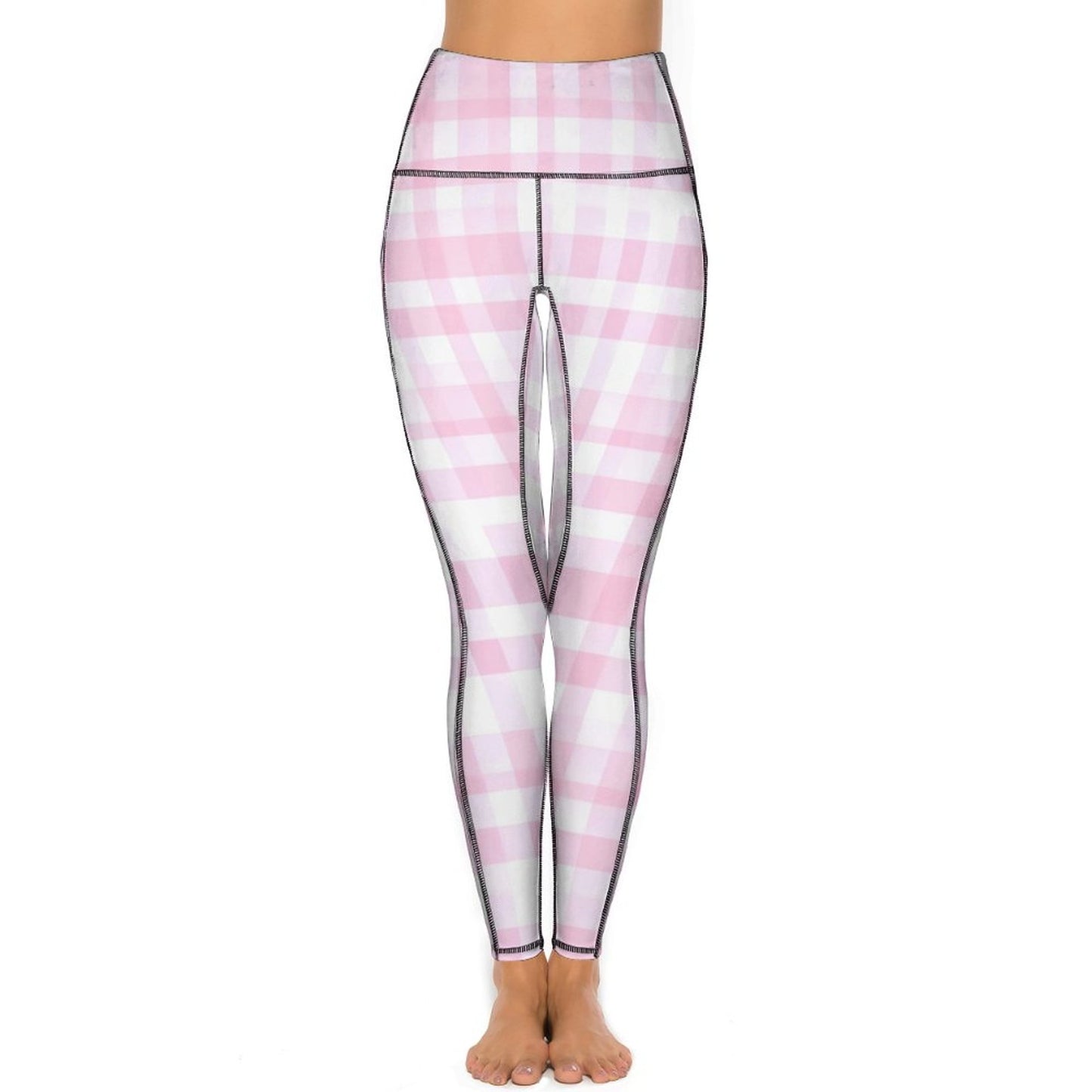 Custom Print Patterned Yoga Pants with 2 Pockets Pink Checkers