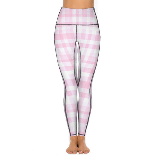 Custom Print Patterned Yoga Pants with 2 Pockets Pink Checkers