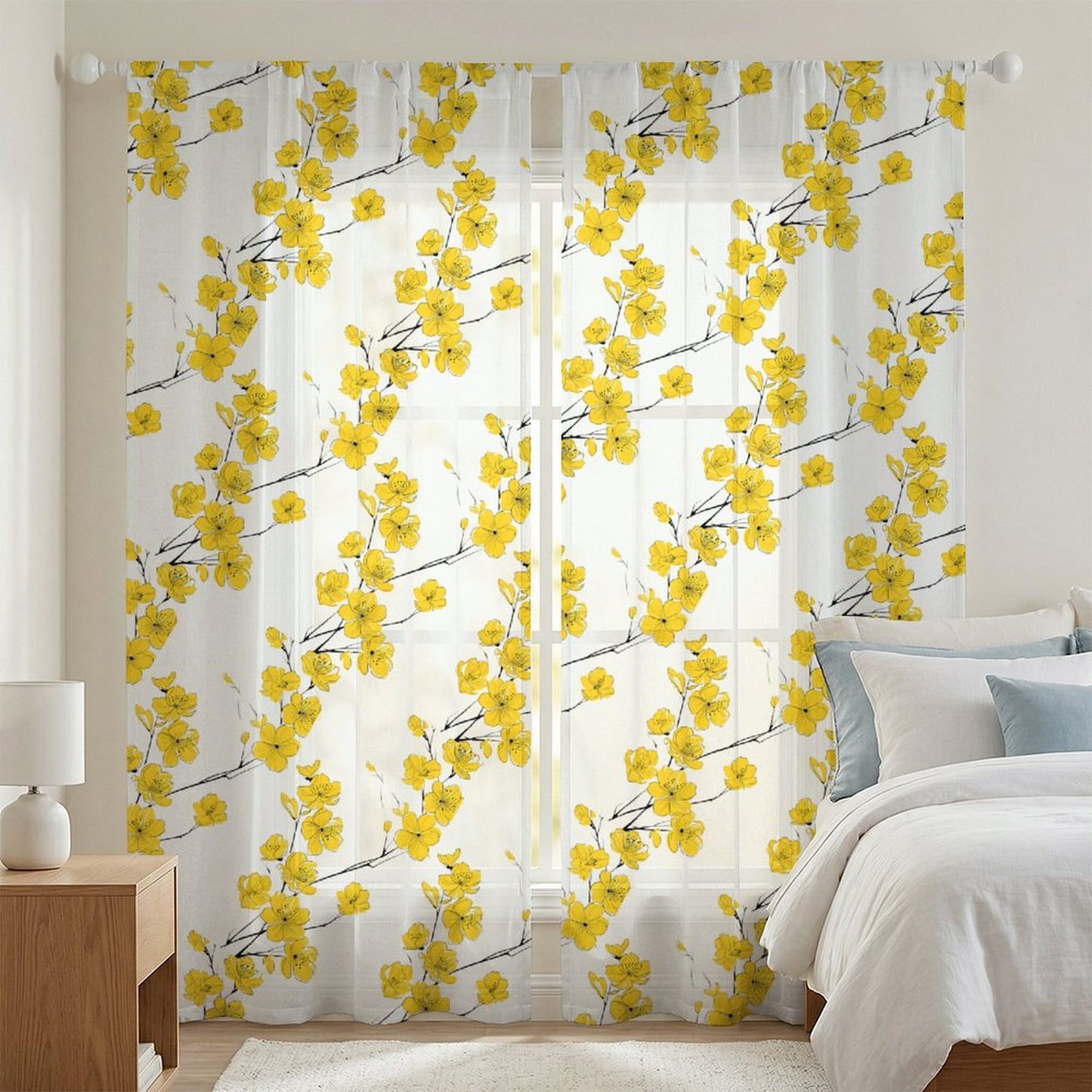 Sheer Curtain White and Yellow