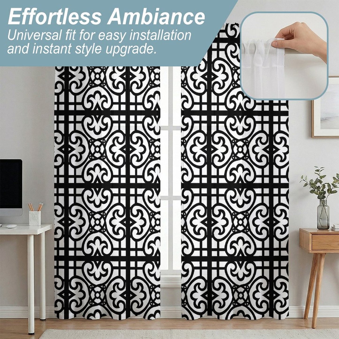 Sheer Curtain Black and White