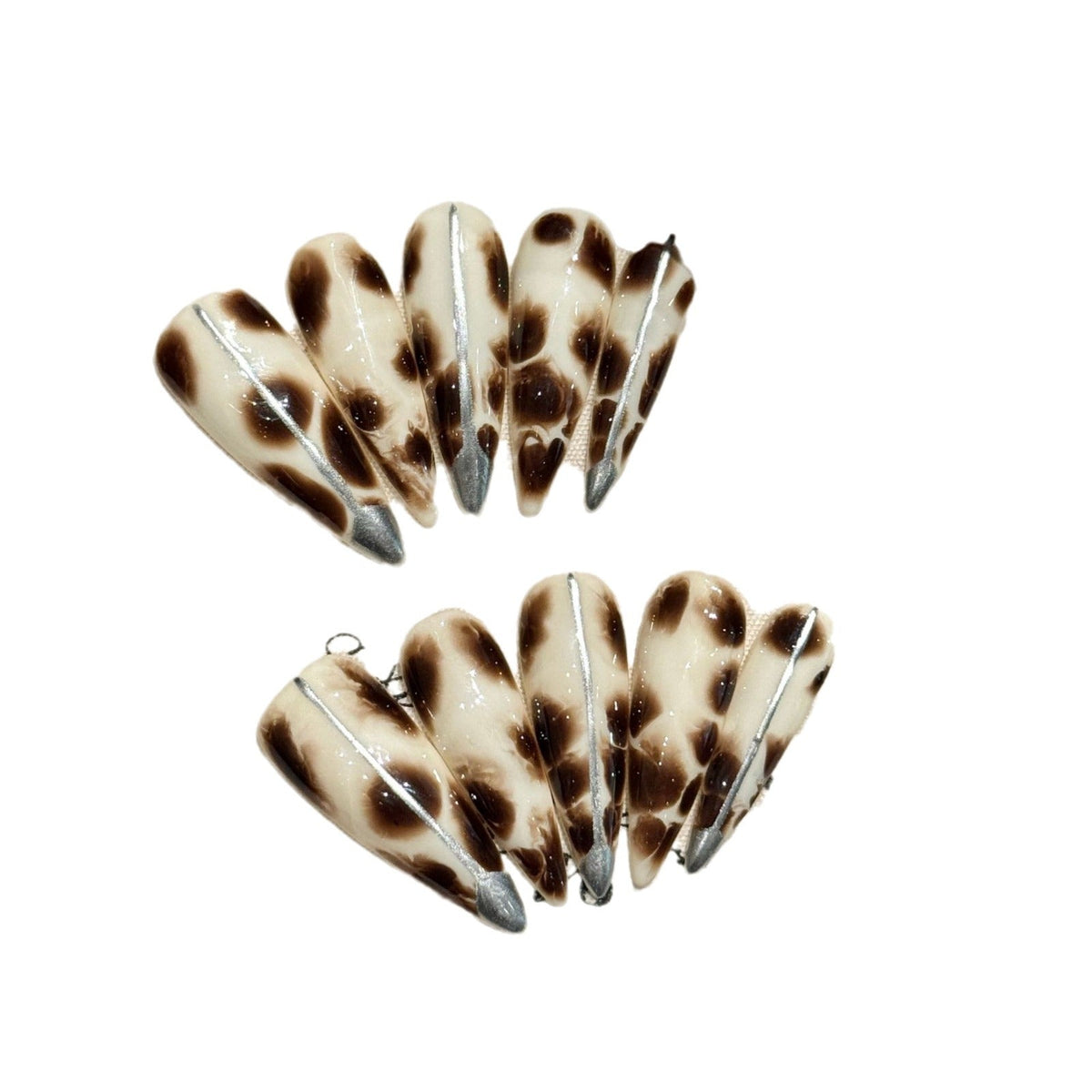 365nails: "Wild Couture" – 3D Metallic Stripe Leopard Handmade Stiletto Nails – Image 4