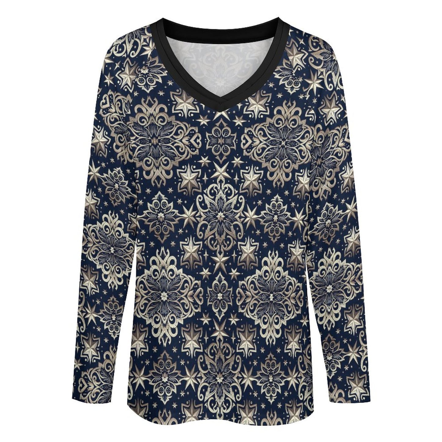 V-neck Loose Long Sleeve T-shirt