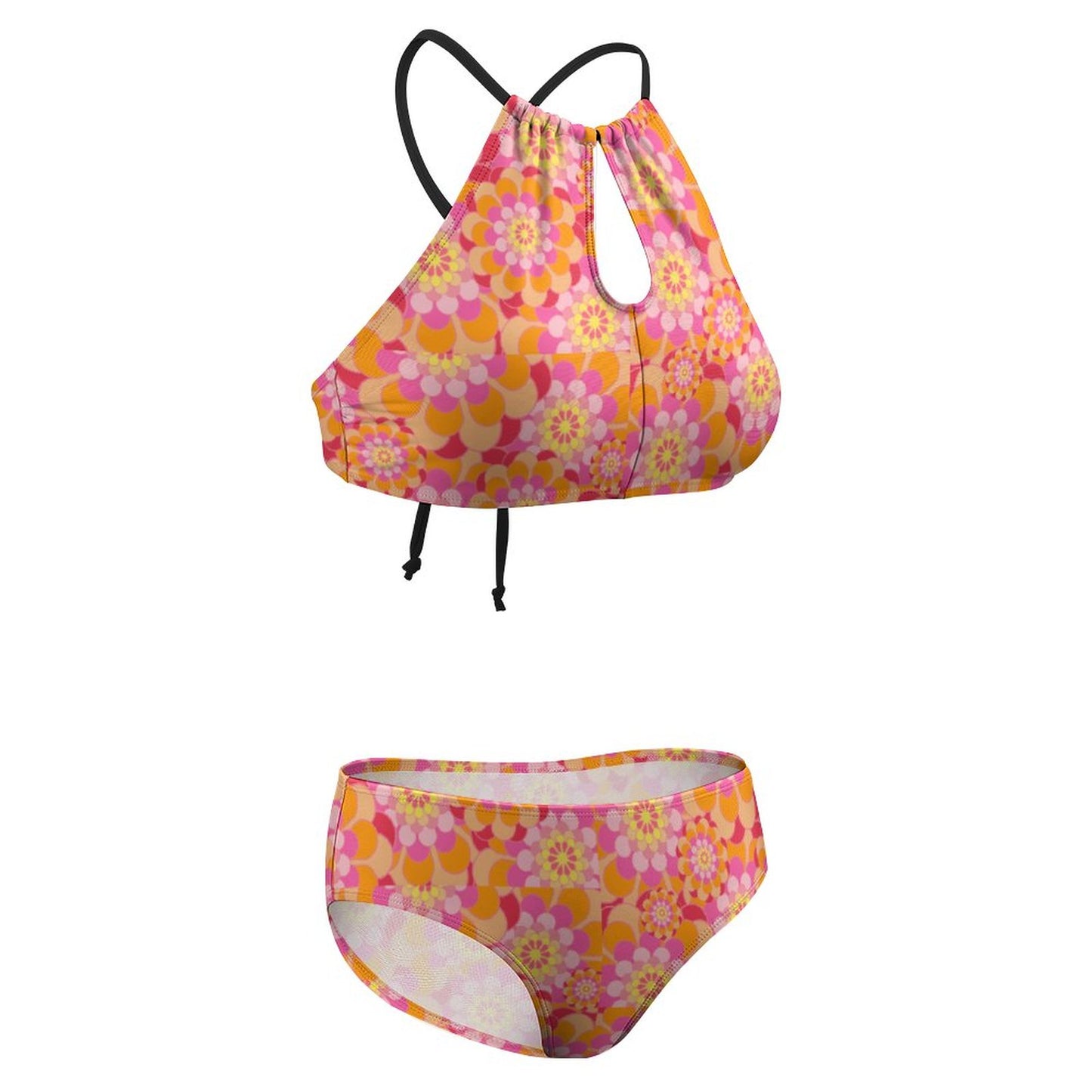Women's Two piece Swimsuit with High Neck Halter Top Daisy