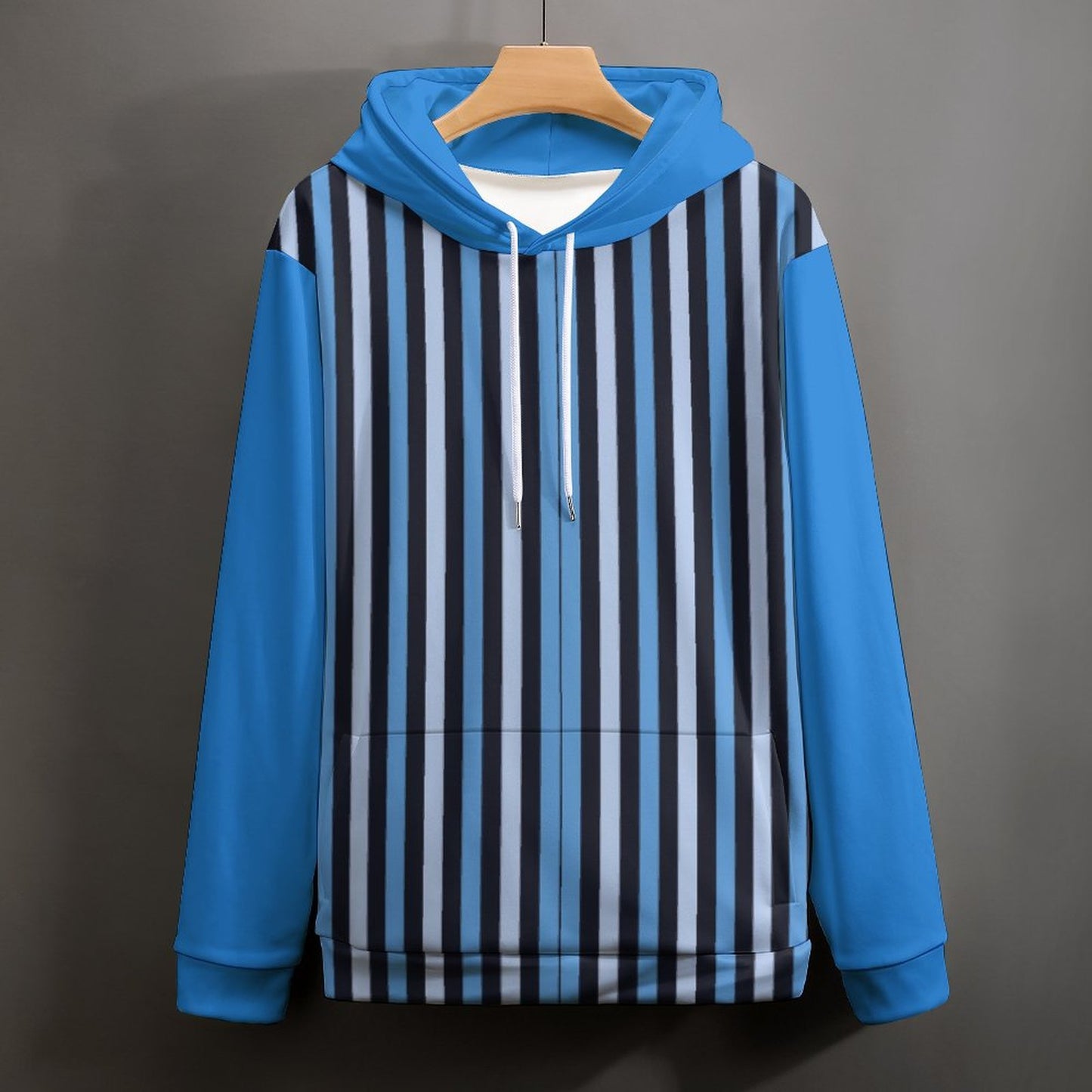 Men's Cool Hoodie with Double-layer Cap Blue Stripes