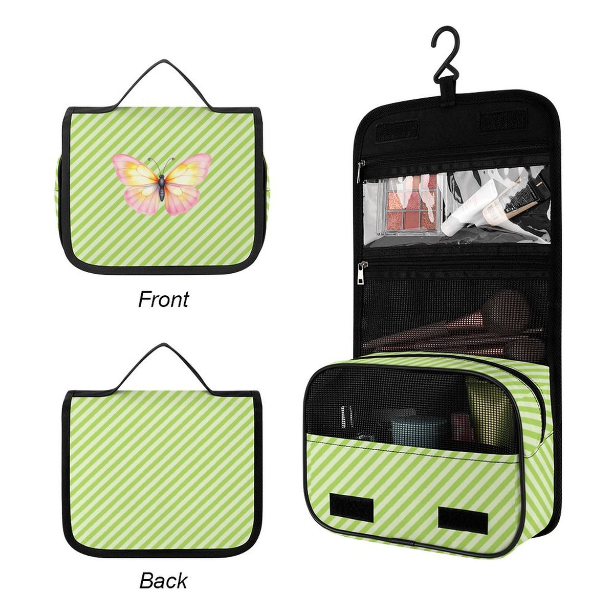 Green and White Custom Hanging Toiletry Bag