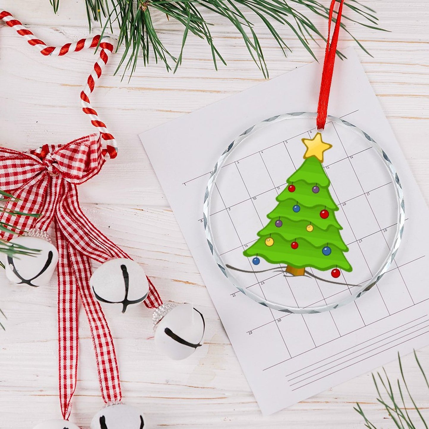 Glass Circular Ornament Pendant -Christmas Tree