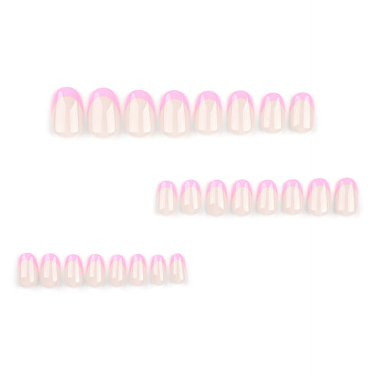 24 pieces simple short short round wearable French manicure rose red detachable wearable nail piece finished – Image 2
