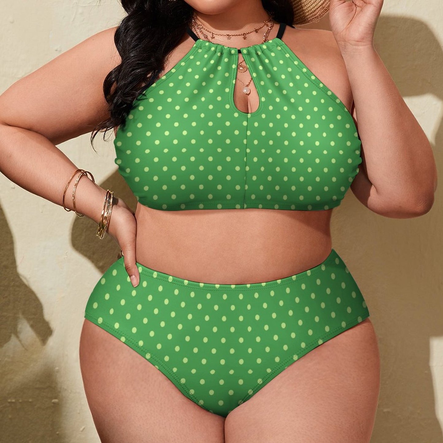 Plus Size Women's Two piece Swimsuit with High Neck Halter Top