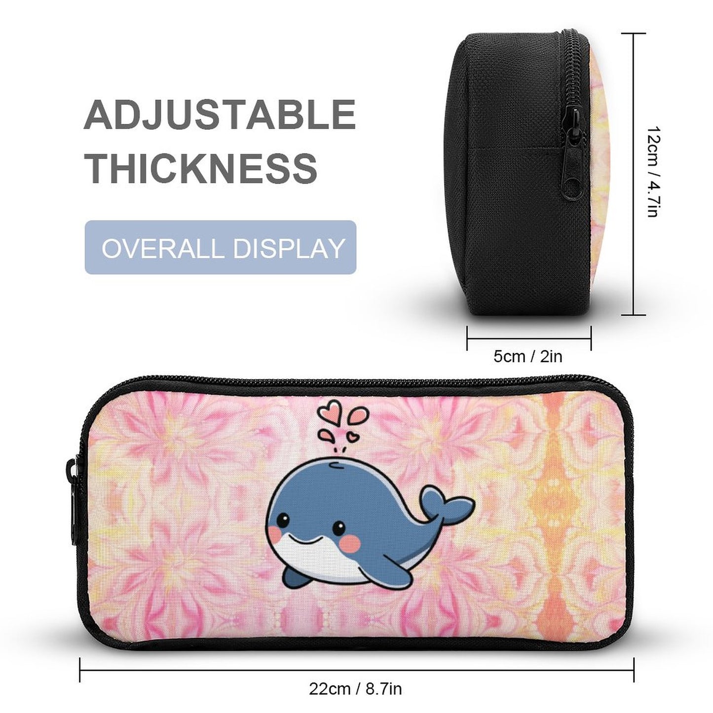 3 Pcs School Backpack Set for Kids (Backpack, Kid's Insulated Lunch Bag & Pencil Case Organizer) - Pink backgroud blue whale