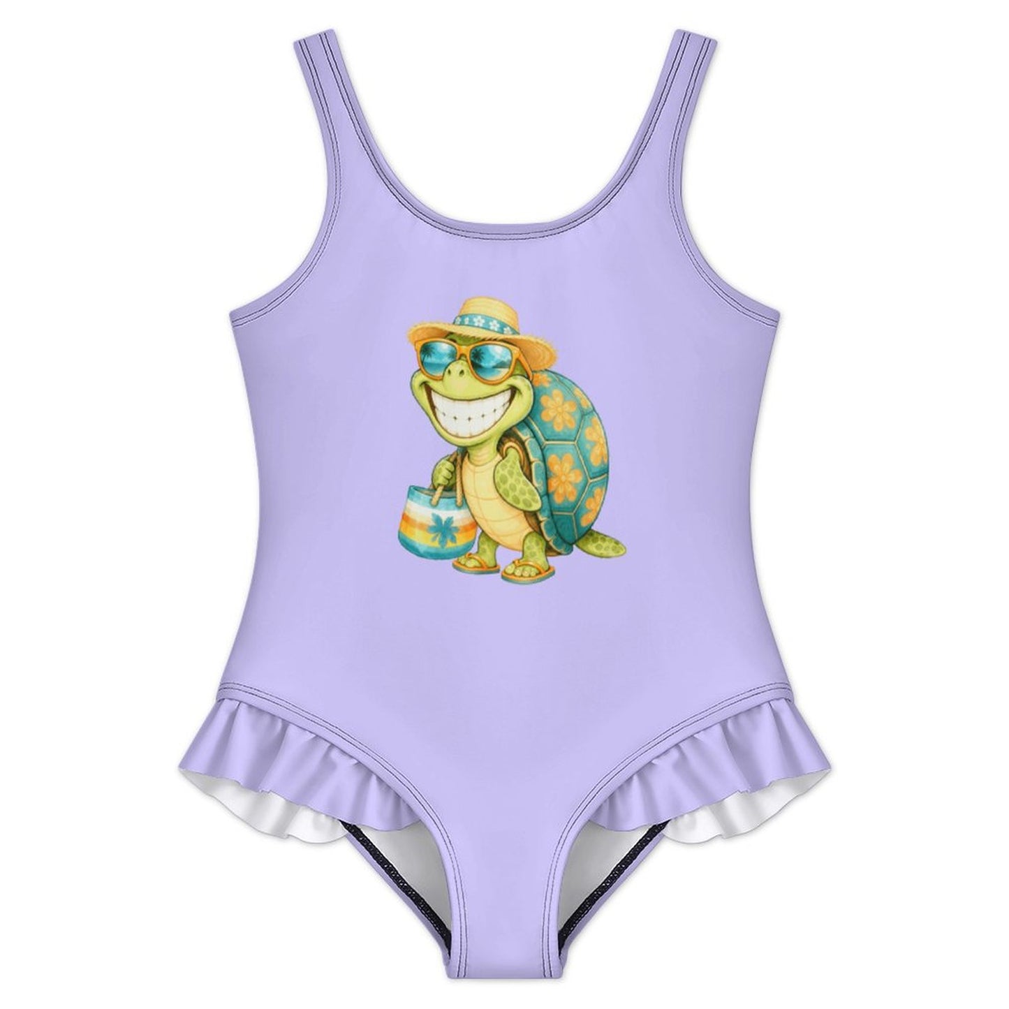 Girls Ruffle Trim One Piece Swimwear