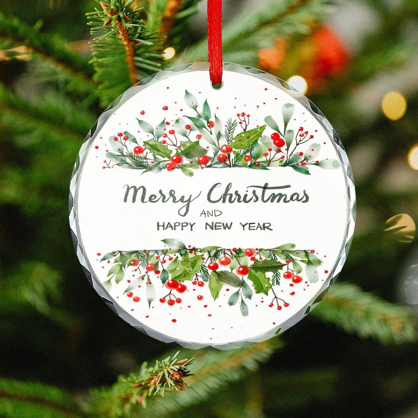 Glass Circular Ornament Pendant - Merry Christmas and a Happy New Year