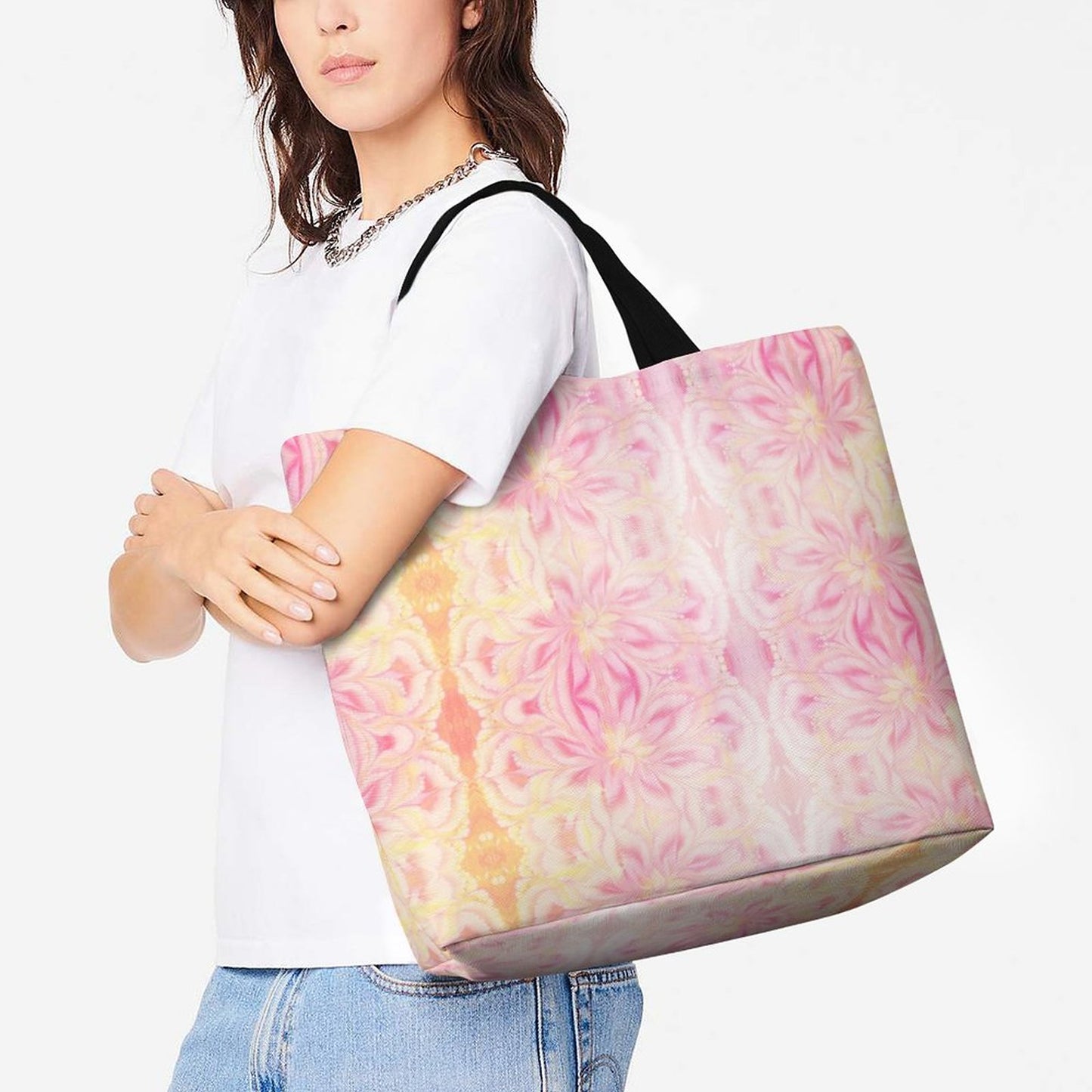 Large One Shoulder Shopping Bag Pink Tie-Dye