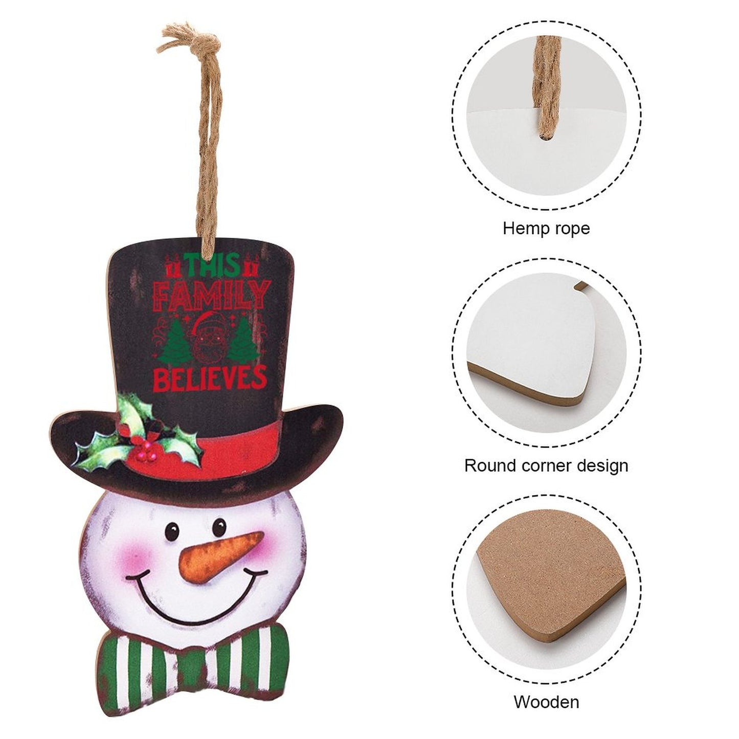 Wooden Christmas Snowman Ornament