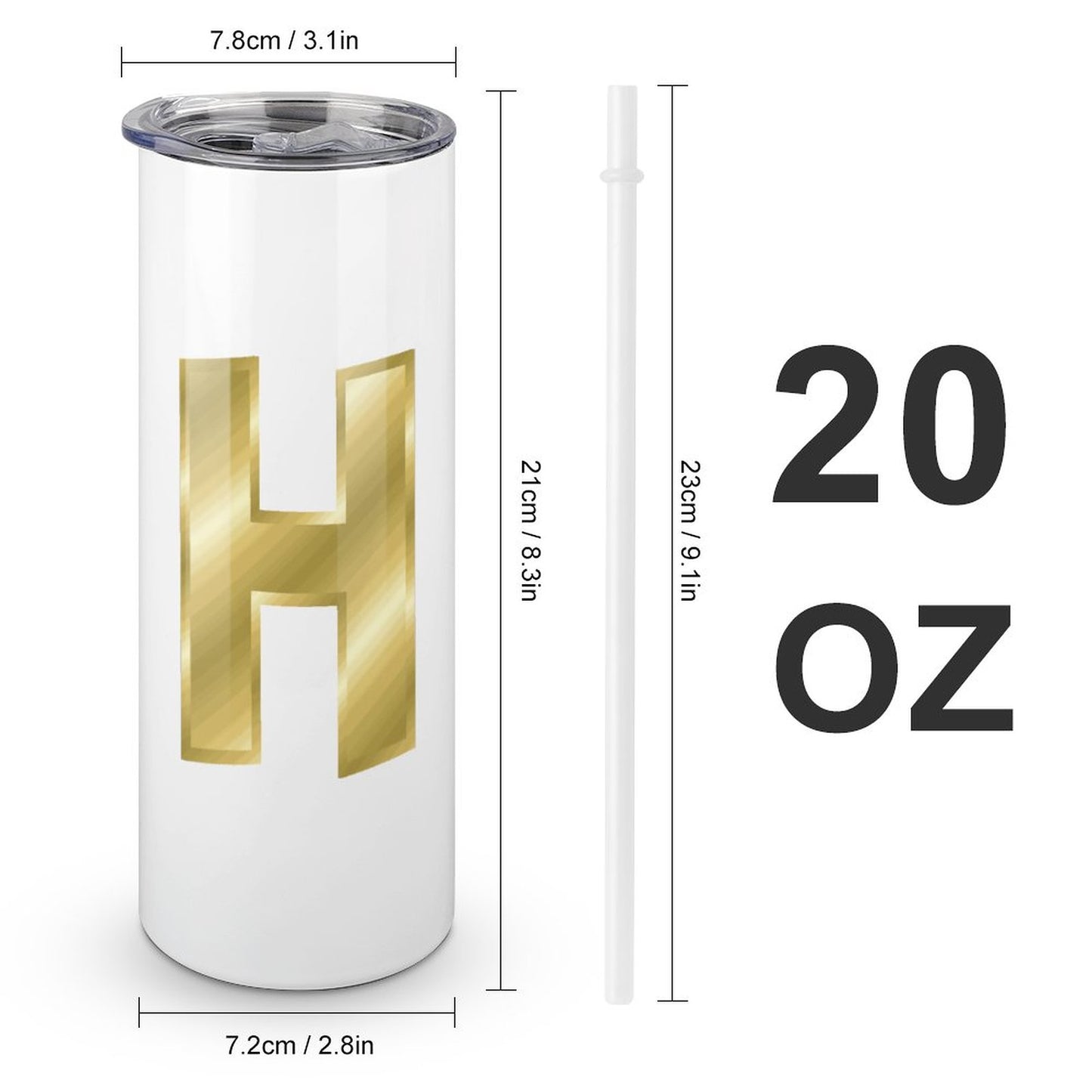 20oz Skinny Stainless Steel Straight Cup-With Lid