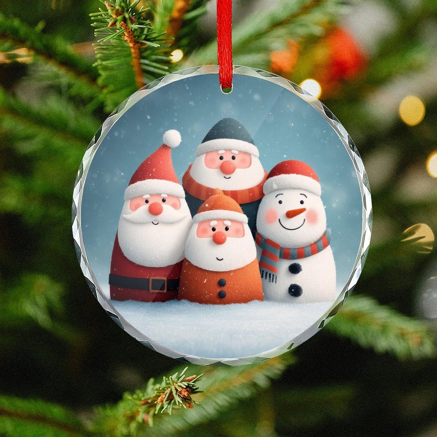Glass Circular Ornament Pendant - Snowmen