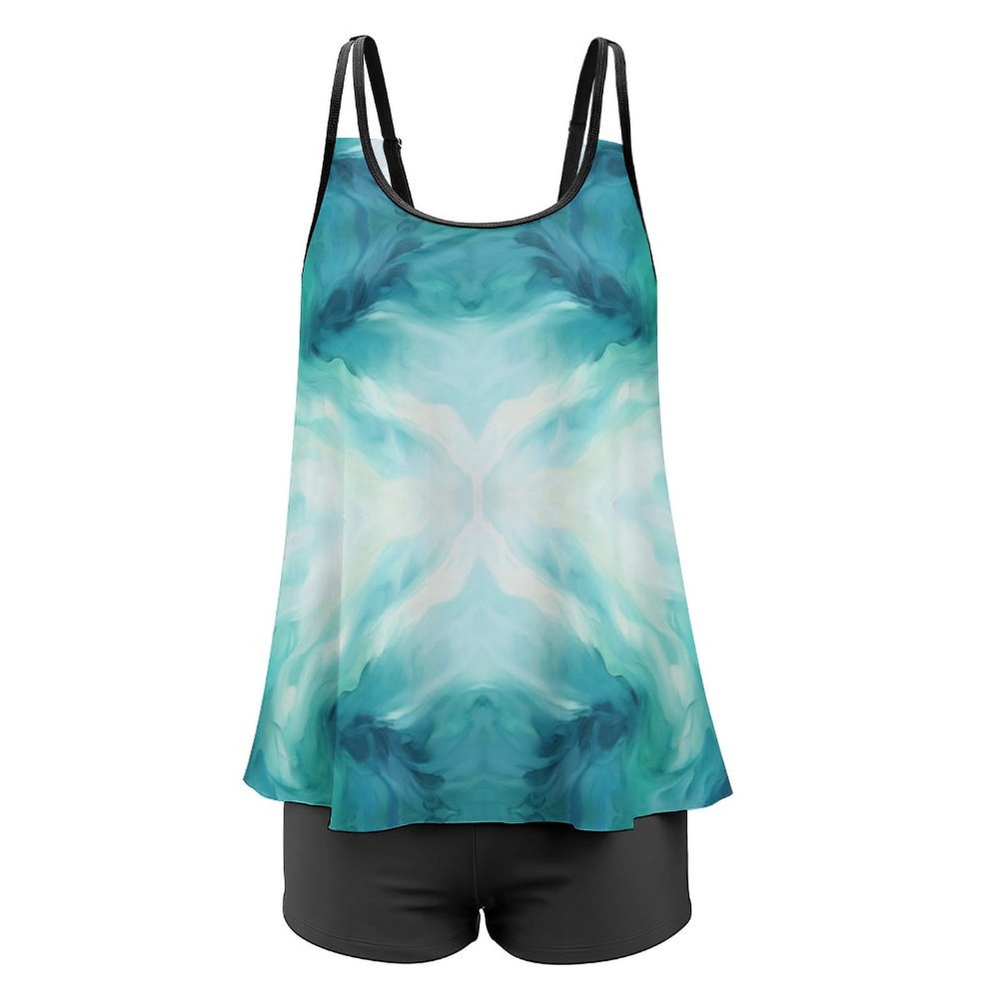 Plus Size Women Tankini 2-Piece Swimsuit Ocean Blue