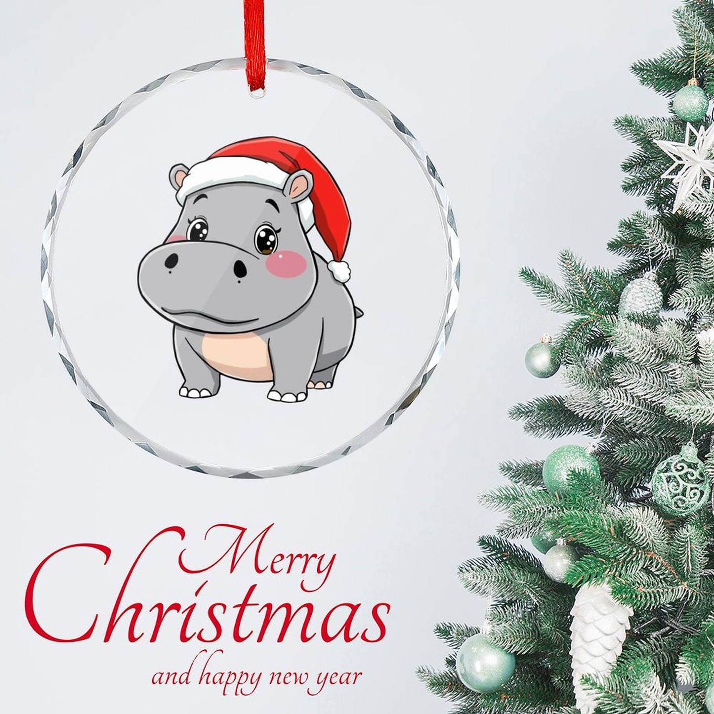 Glass Circular Ornament Pendant - Hippo