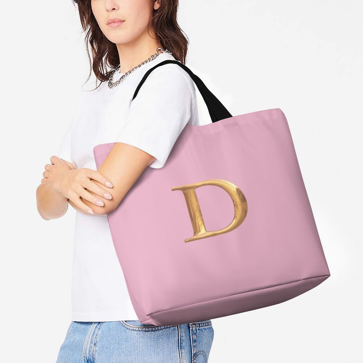 Large One Shoulder Shopping Bag Pink Bag - Gold D