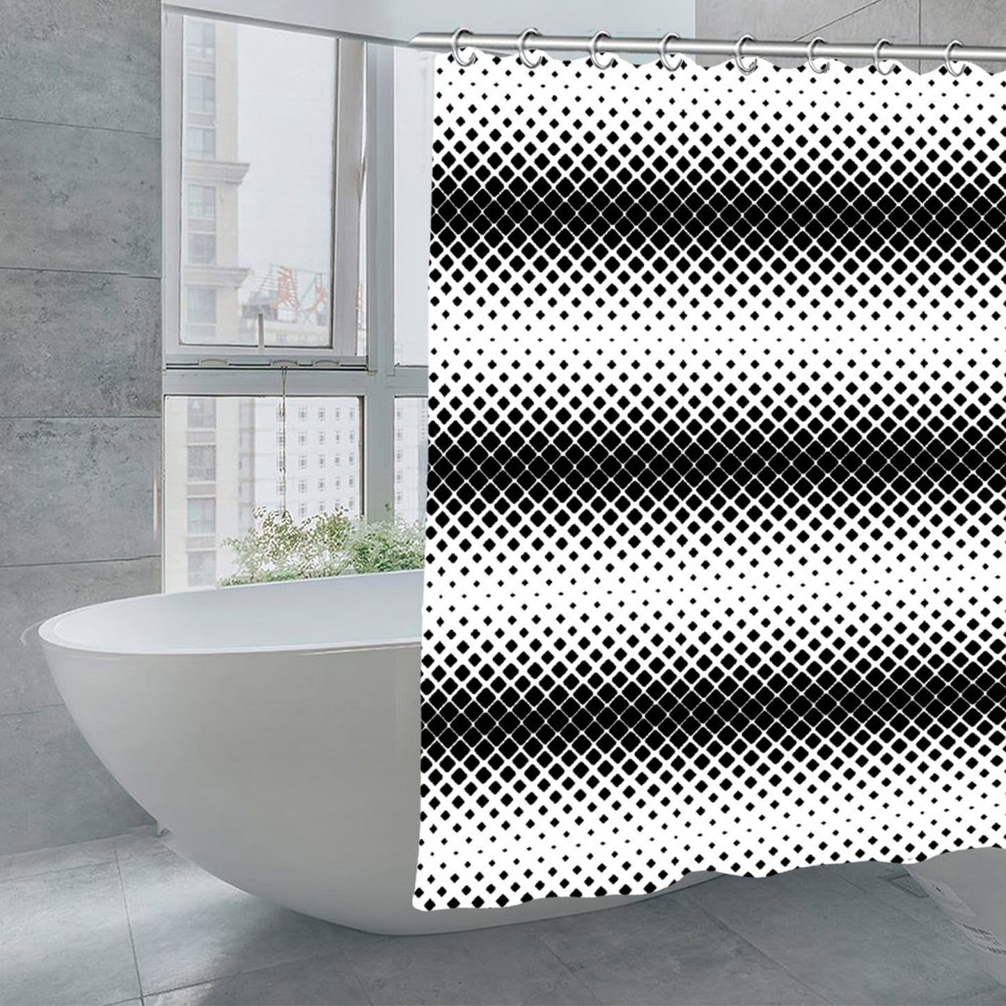 Waterproof Shower Curtain - Black and White