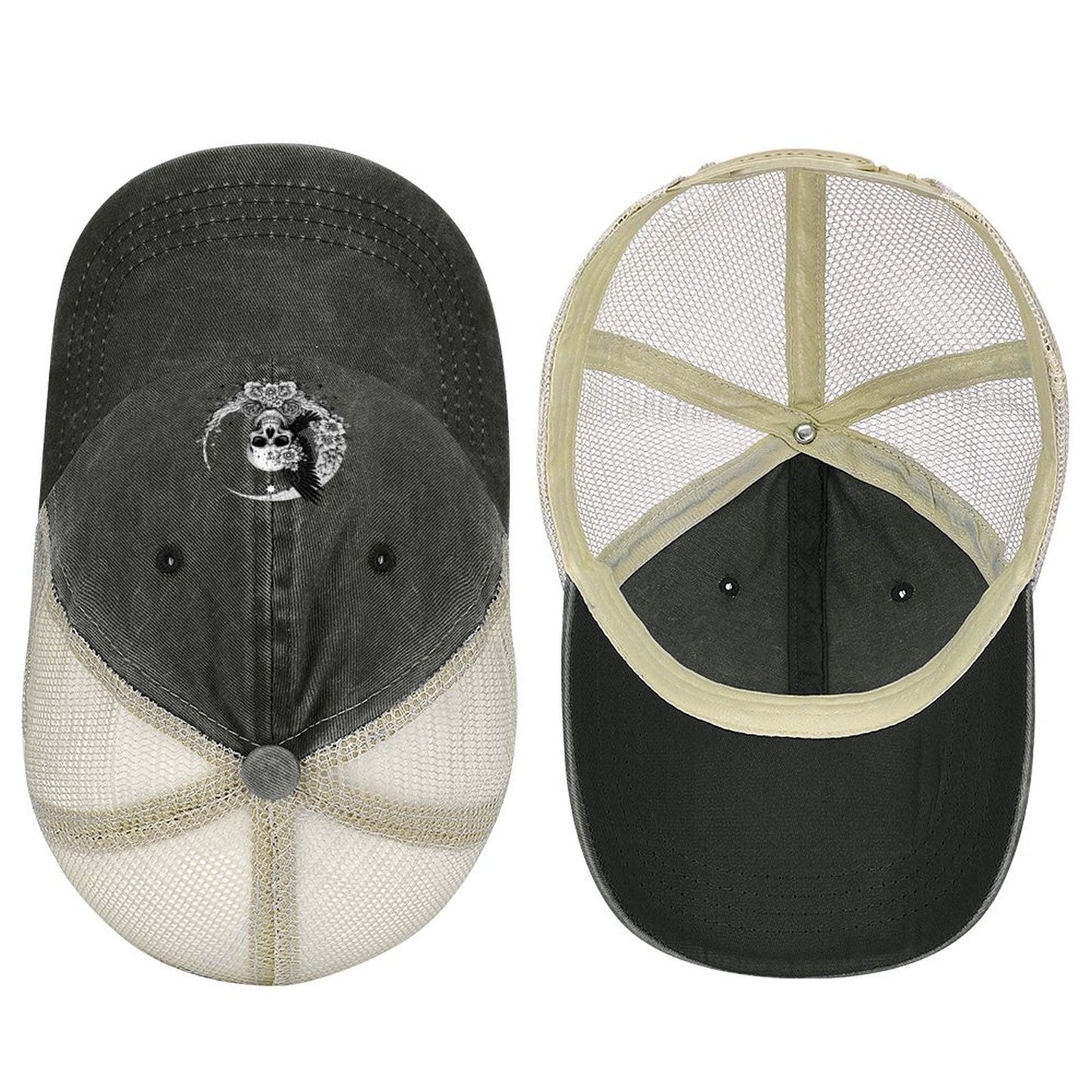 Cotton Trucker Hat for Casual Style - Skull and Roses