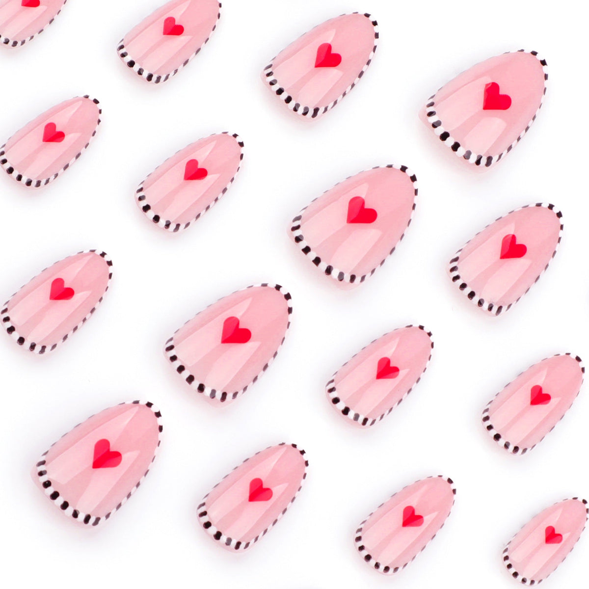 Black and white striped short wear nail simple love Valentine's Day nail art fake nails almond fake nails nail – Image 3