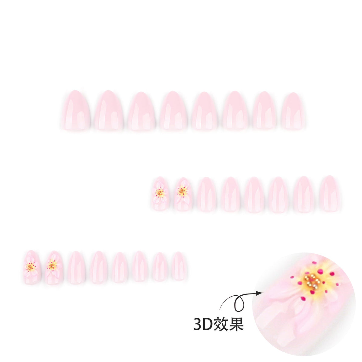 365nails: "Blush Petal Almond" – 3D Floral Hand-painted Almond Nails – Image 2