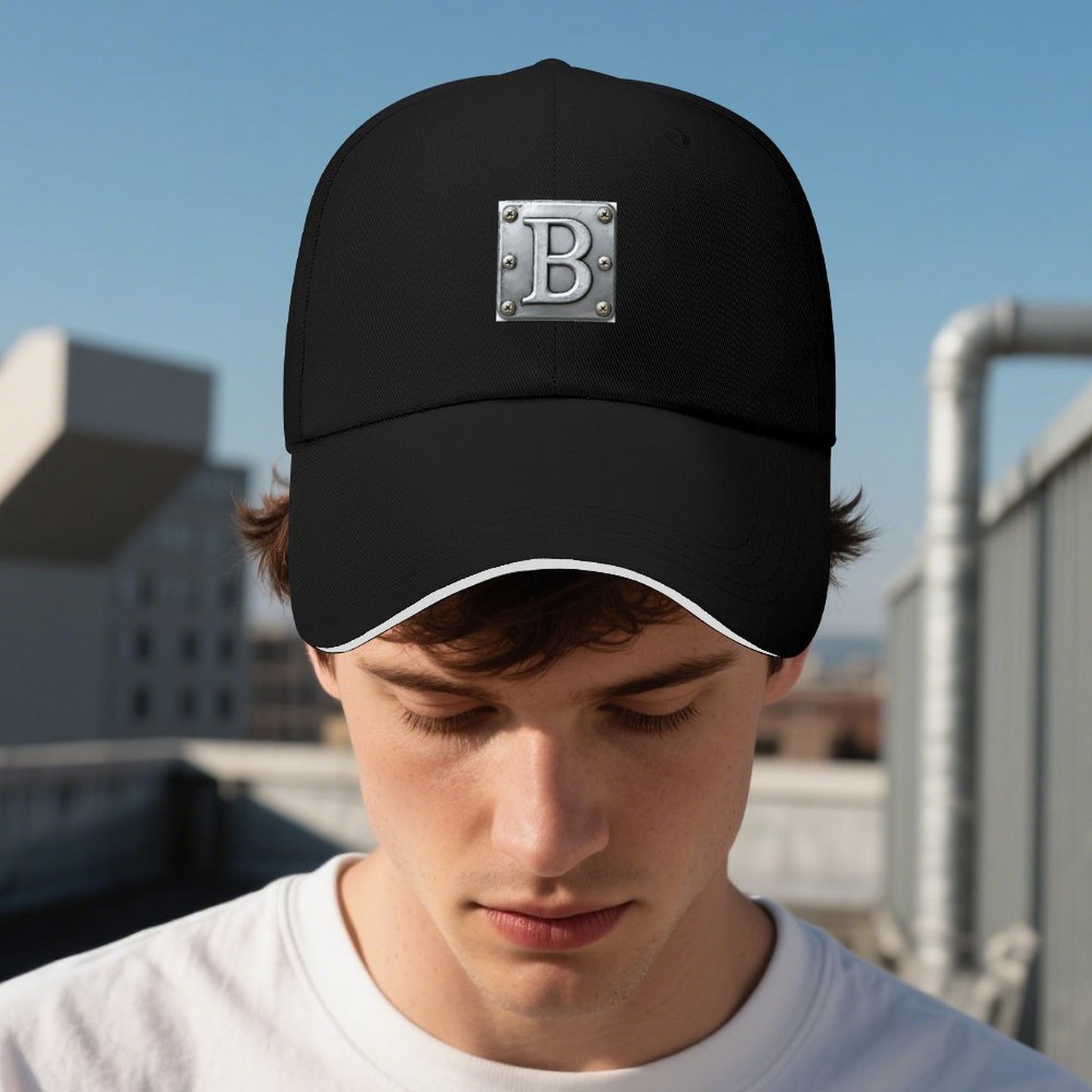 Baseball Cap for Men Women Curved Visor Sandwich - Letter B
