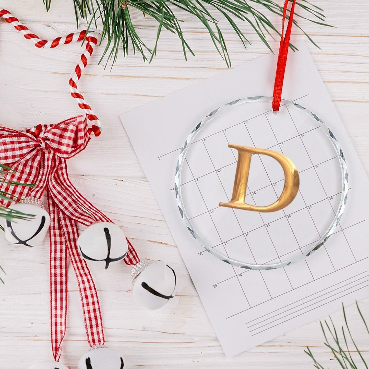 Glass Circular Ornament Pendant - Letter D