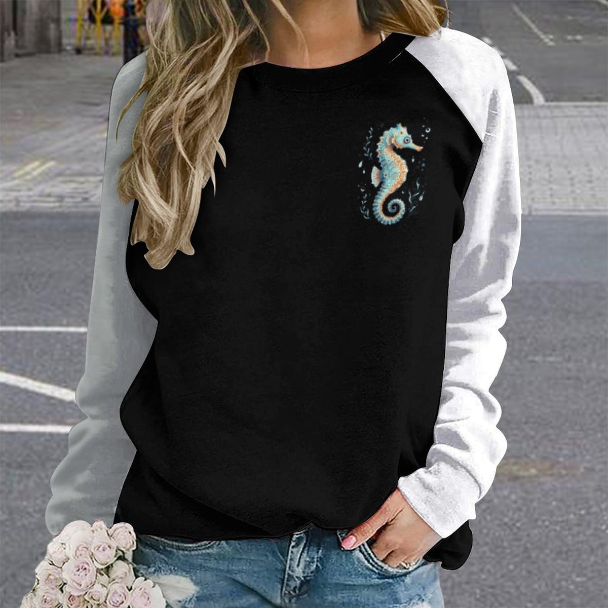 Seahorse Sweatshirt Designs Raglan Style