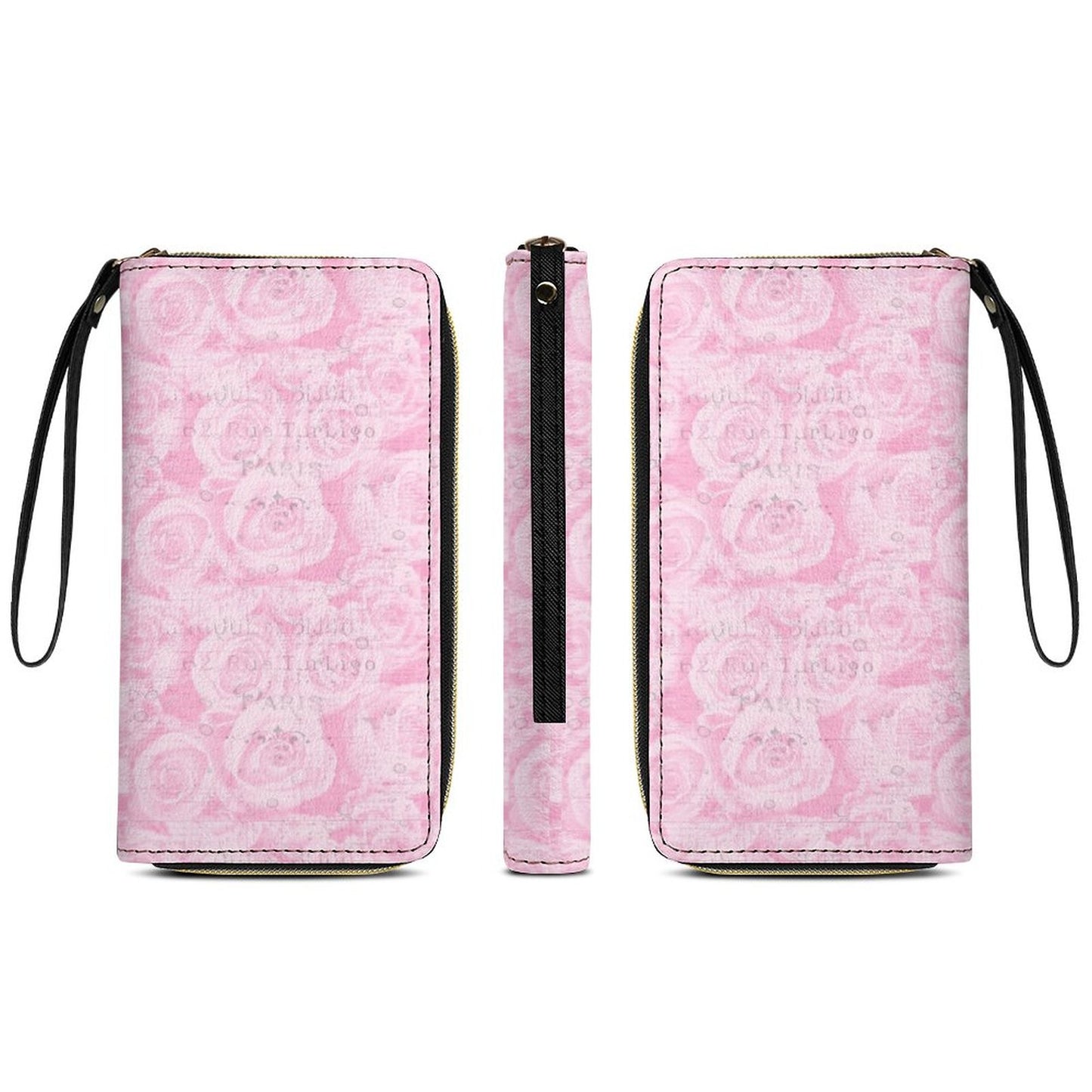 Leather Wallet with Wristlet Strap (2 Pictures on 2 Sides)