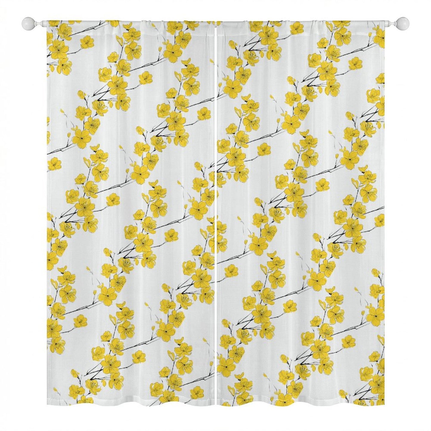 Sheer Curtain White and Yellow