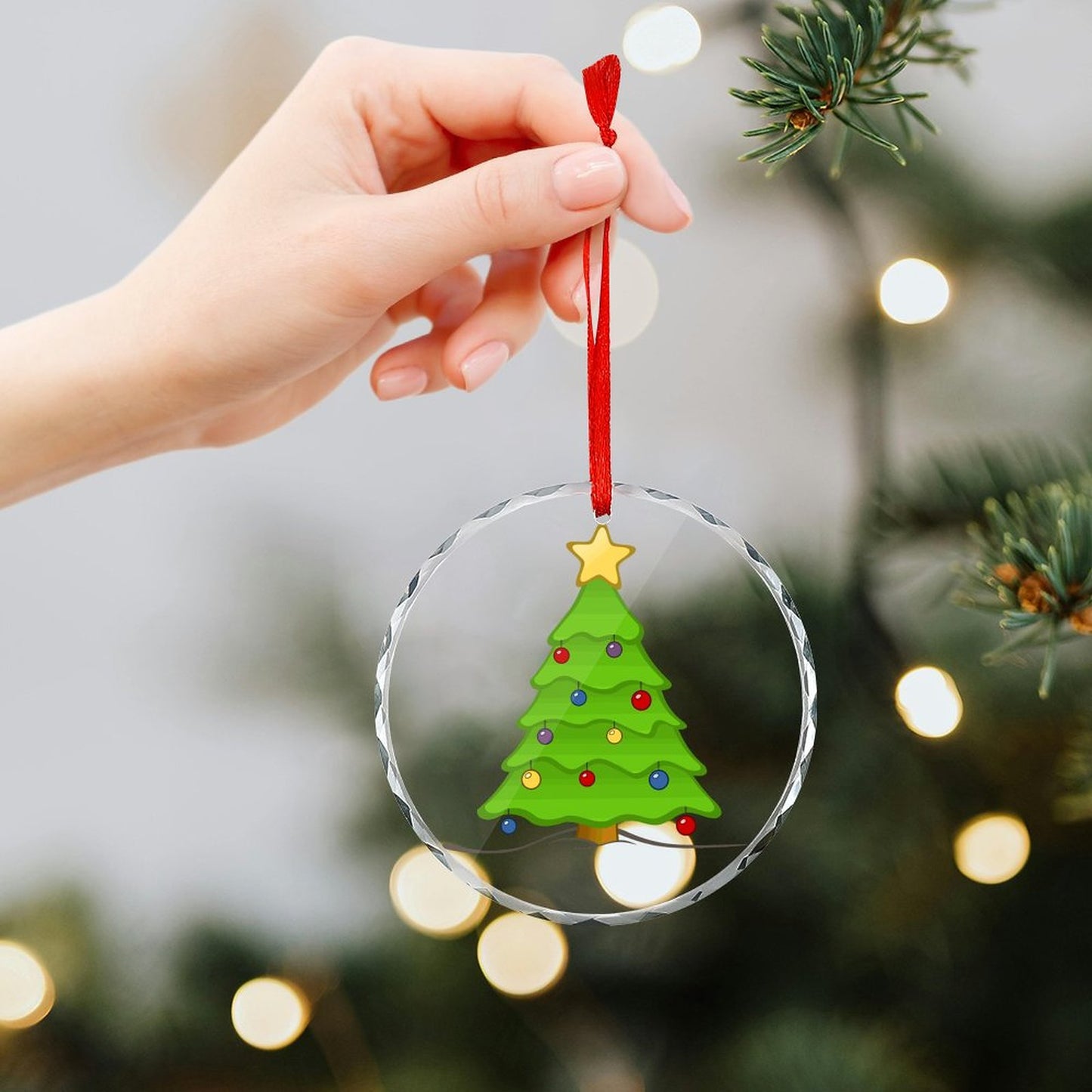 Glass Circular Ornament Pendant -Christmas Tree