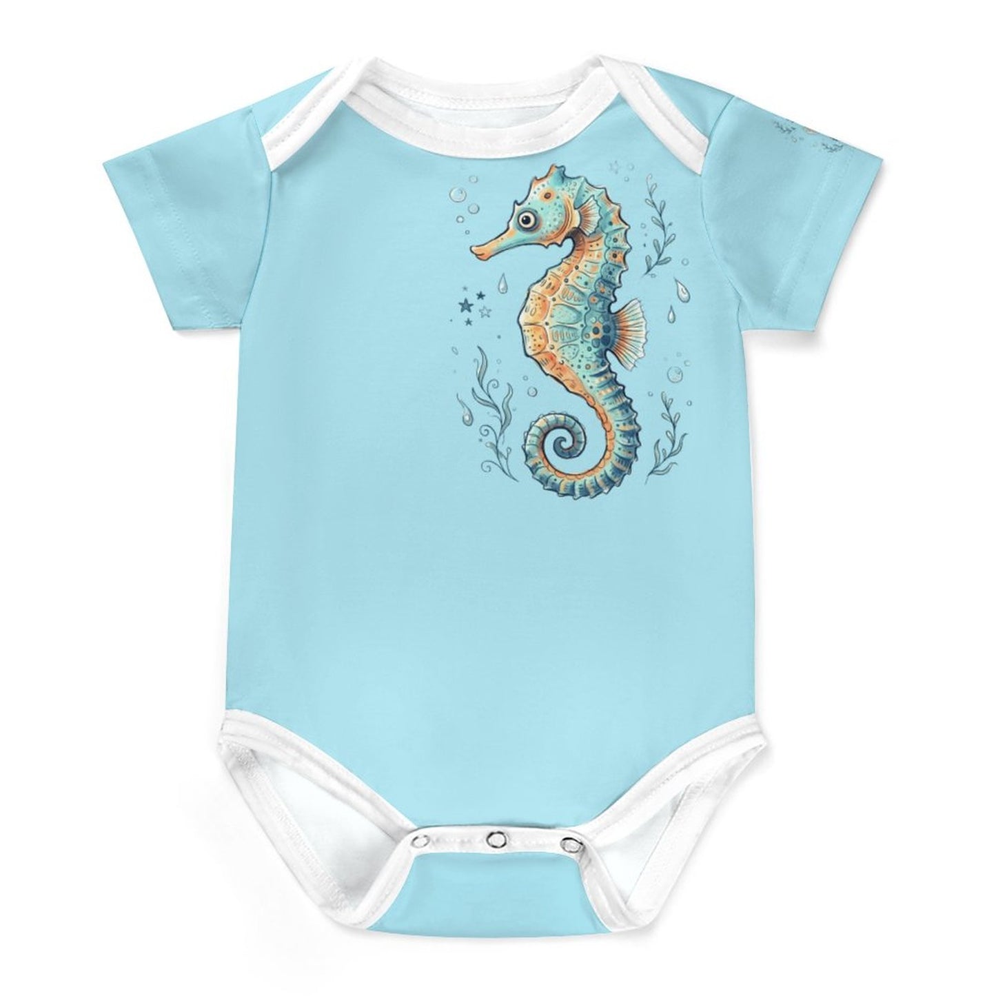 Faux Cotton Short Sleeve Baby Romper Marine