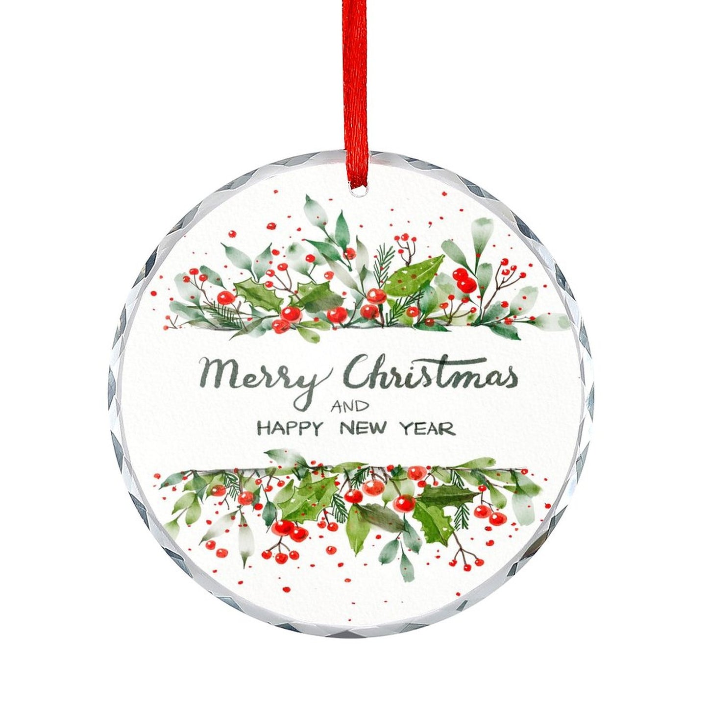 Glass Circular Ornament Pendant - Merry Christmas and a Happy New Year
