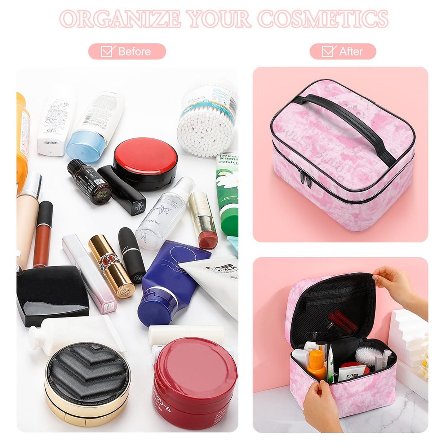 Make-up bag with Lychee pattern PU material