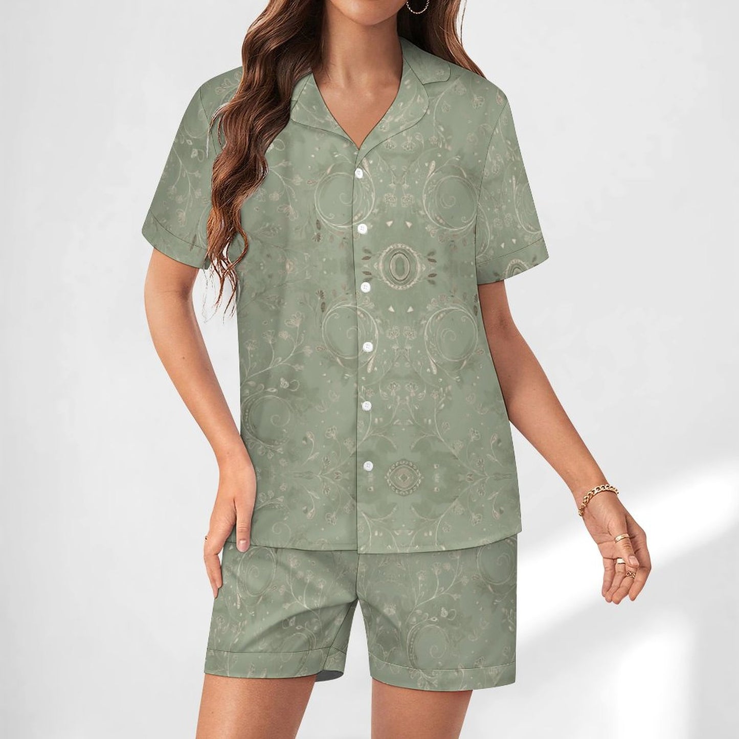 Worn-effect Fabric Women Satin Pajama Set