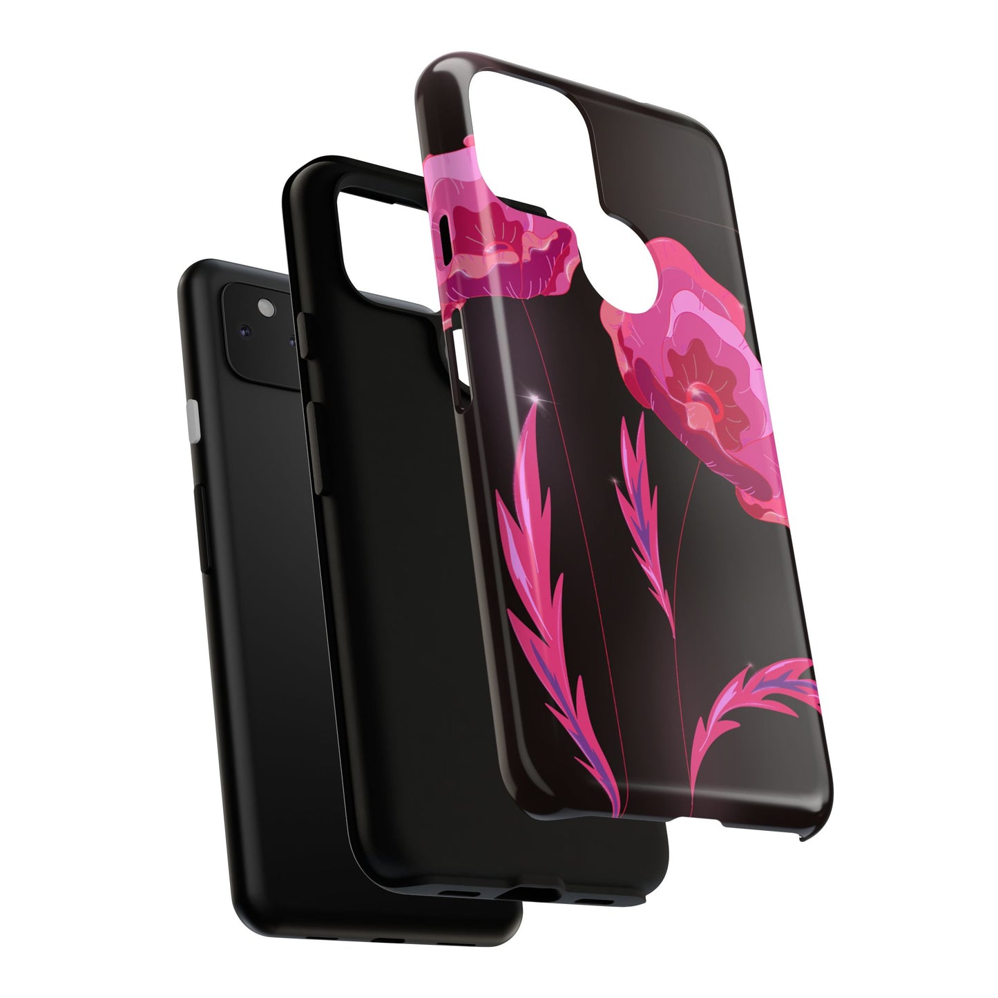 Floral iPhone Case | Tough Cases with Pink Poppy Design, Elegant Flower Phone Cover, Gift for Her, Spring Accessories, Chic Tech