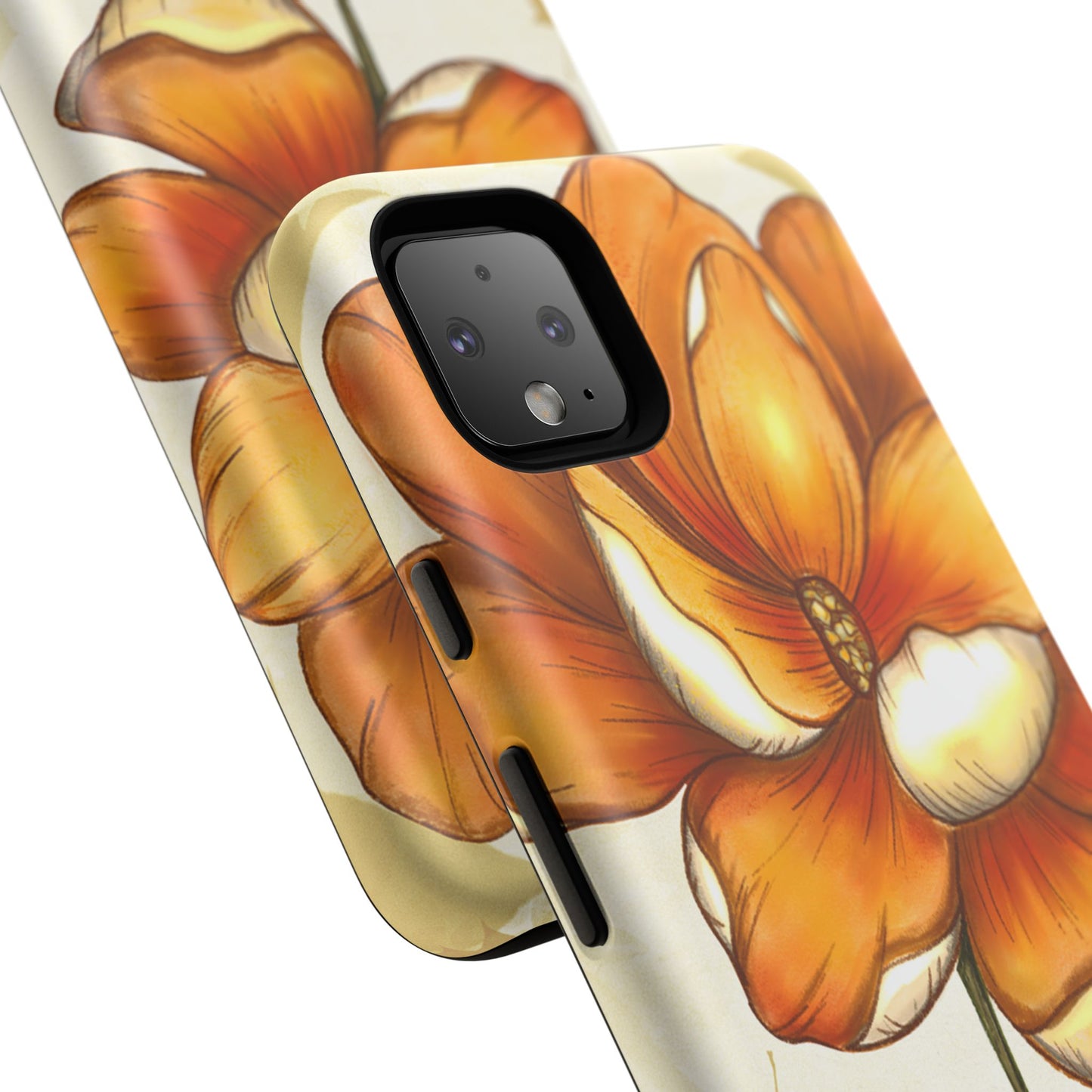 Floral Phone Case with Orange Flower Design, Tough Phone Cover, Floral Gift, Stylish Tech Accessory, Nature Lovers, Spring Vibes
