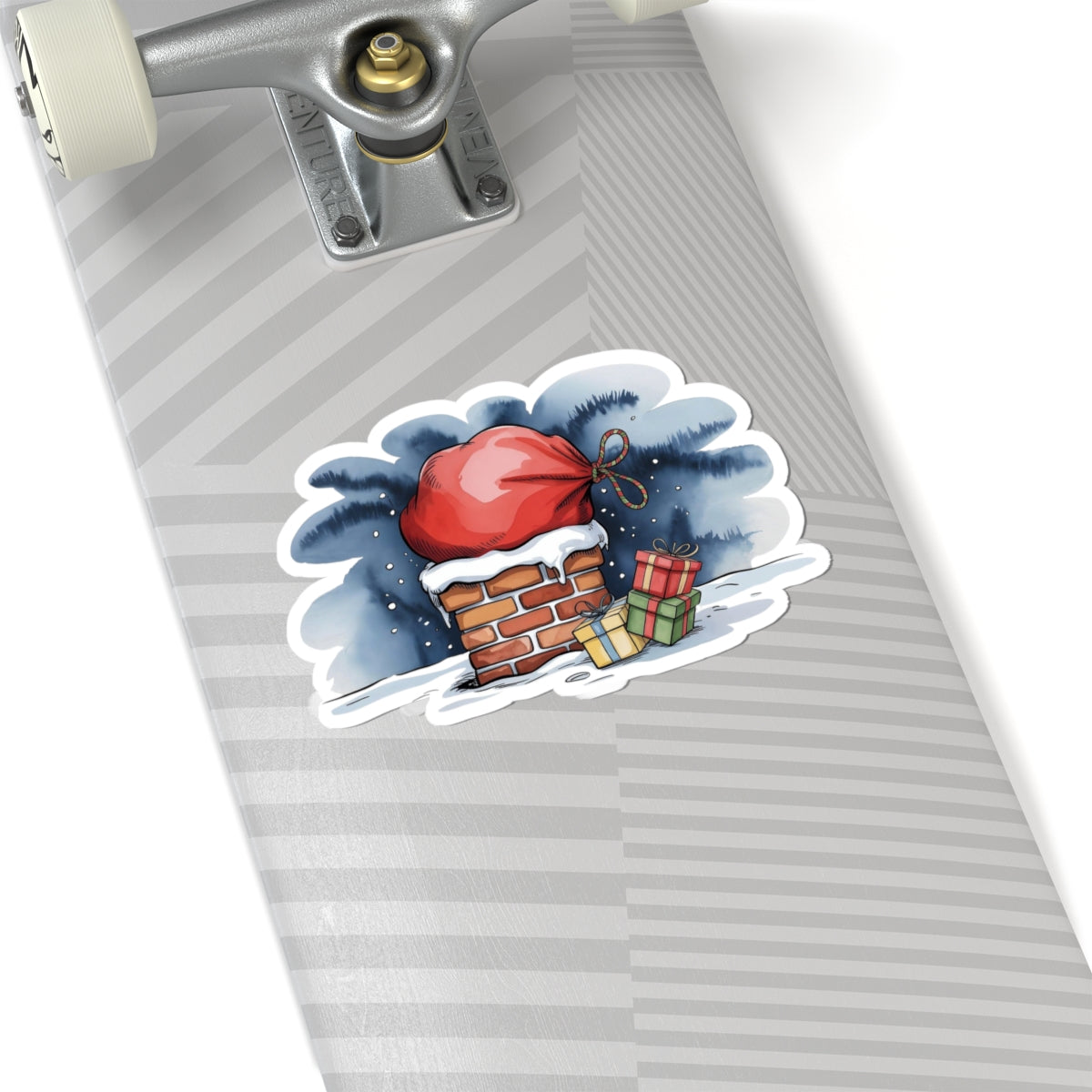 Christmas Chimney Sticker — Santa Hat & Presents Kiss-Cut Holiday Sticker