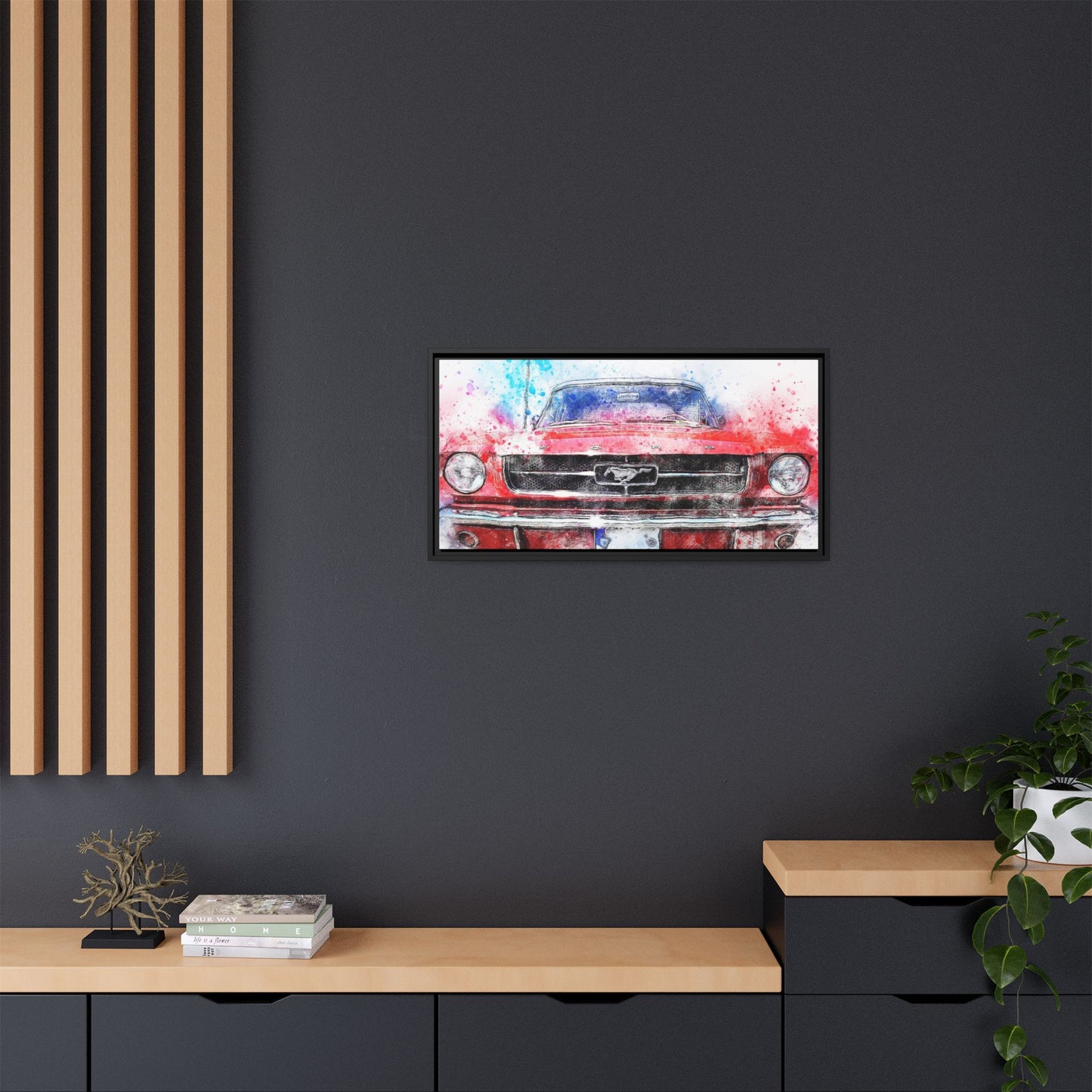 Matte Canvas, Framed Mustang Car