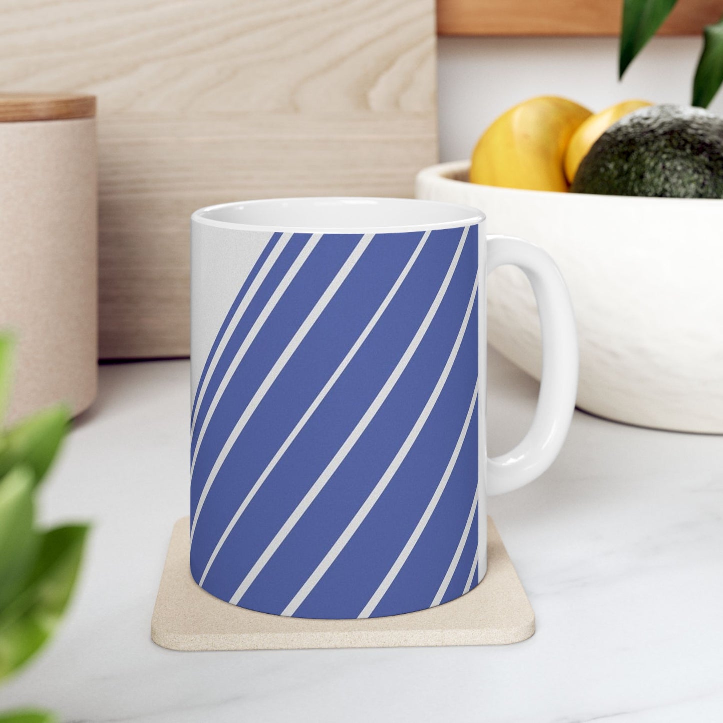 Elegant Blue Stripe Ceramic Mug | Coffee Cup, Tea Mug, Gift for Him/Her, Modern Kitchen Decor, Minimalist Design