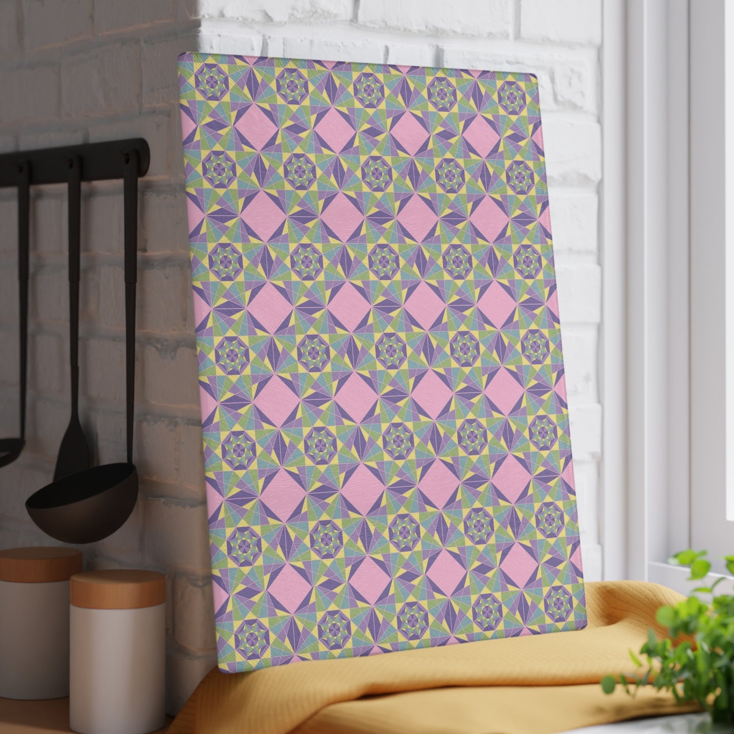 Pastel Pattern Glass Cutting Board, Kitchen Gift, Home Decor, Wedding Present, Cooking Essential, Unique Kitchenware