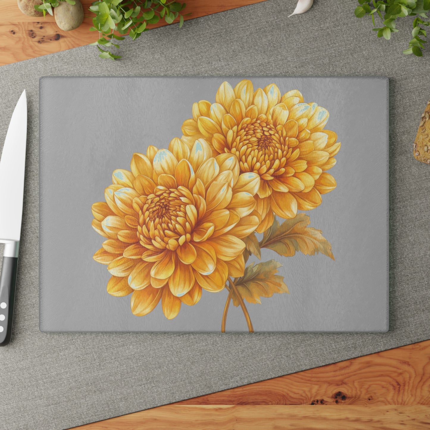 Floral Glass Cutting Board with Hand-Painted Design, Kitchen Decor, Gift for Home Chefs, Mother's Day Gift, Floral Art, Unique Kitchenware