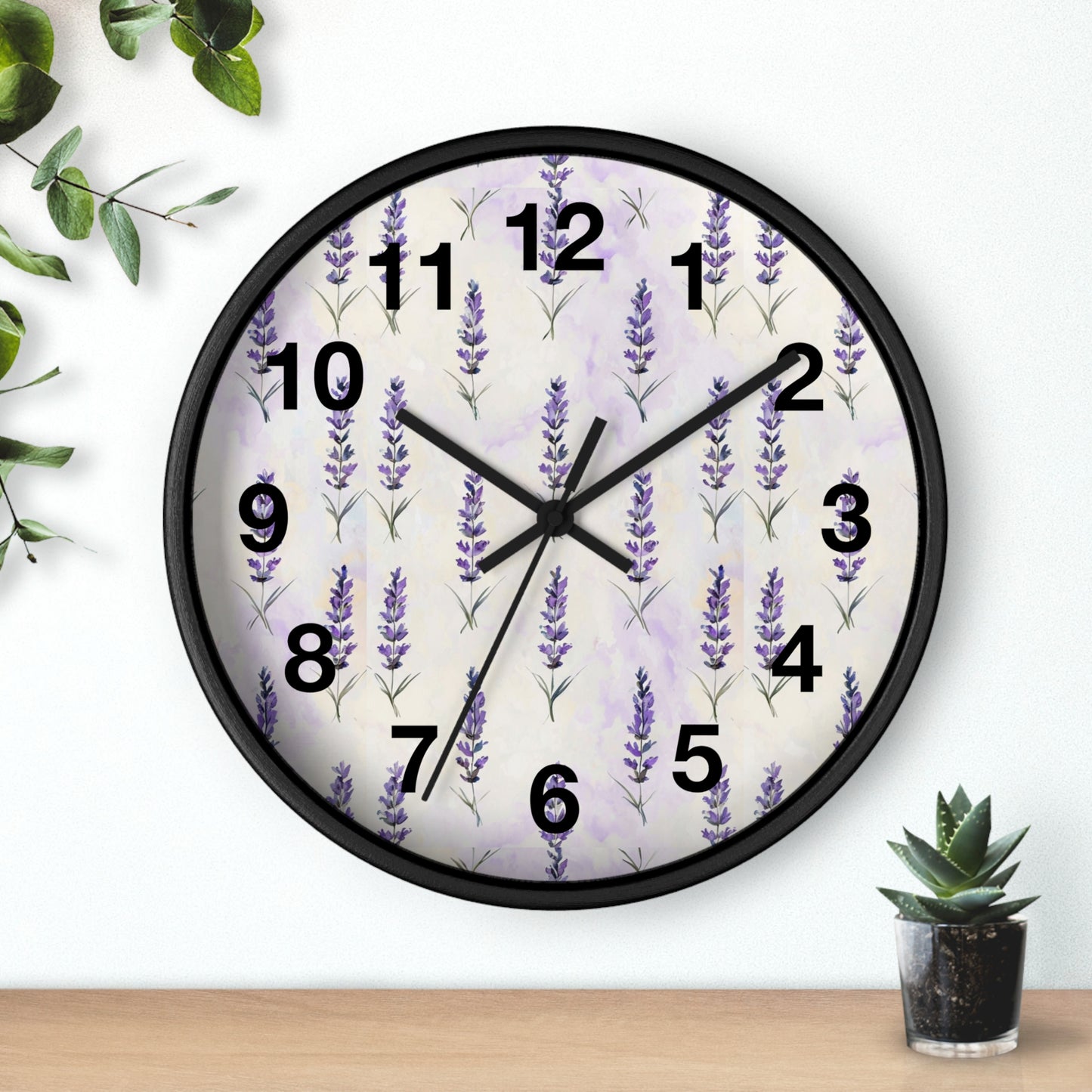 Lavender Sprig Wall Clock — Botanical Floral Clock for Kitchen, Bedroom & Living Room