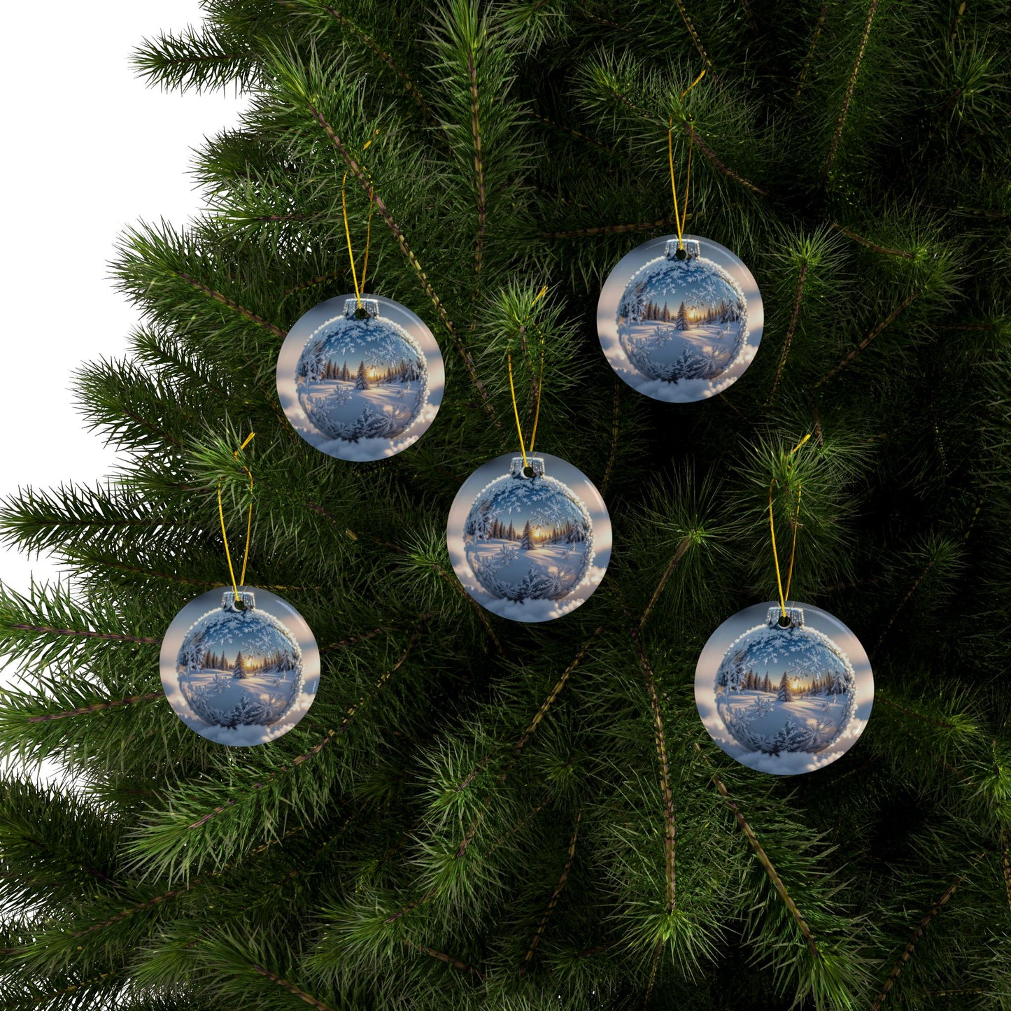 Winter Wonderland Ceramic Ornaments - 2-Sided Holiday Decor